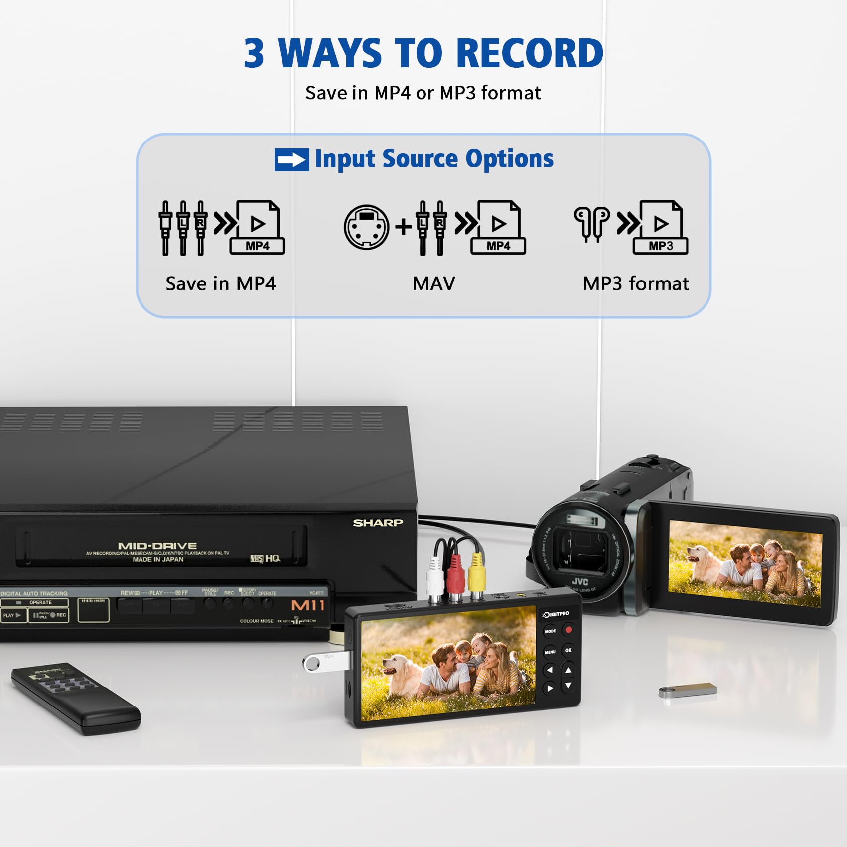 DigitPro VHS to Digital Converter 3.0, 5” HD Video to Digital Recorder, Convert Video & Audio from Analog VCR, DVR, DVD, Hi8, Mini DV, Camcorder Cassette Tapes (Tapes/DVD Player Needed)