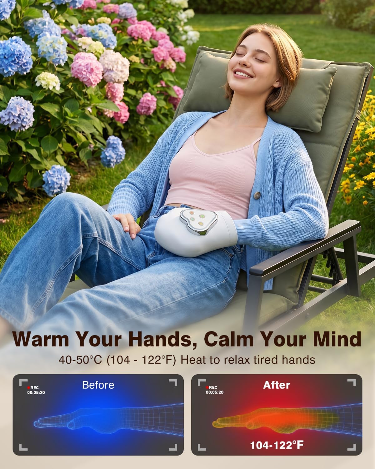 cotsoco Hand Massager with Heat and Compression for Arthritis Carpal Tunnel,Fits Left Right Hand,Pain Relief, Individual Finger Compression Massage for Wrist & Fingers Palm, Birthday Gift for Women Men