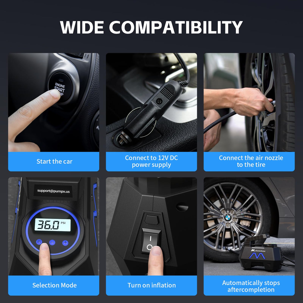 Tire Inflator Portable Air Compressor, Air Pump for Car Tires-9.84 Ft Cord,12V DC-Powered Auto Pump with Digital Pressure Gauge,Emergency LED Light, Car Accessories for Motorcycle Bicycle Ball Balloo-bluen