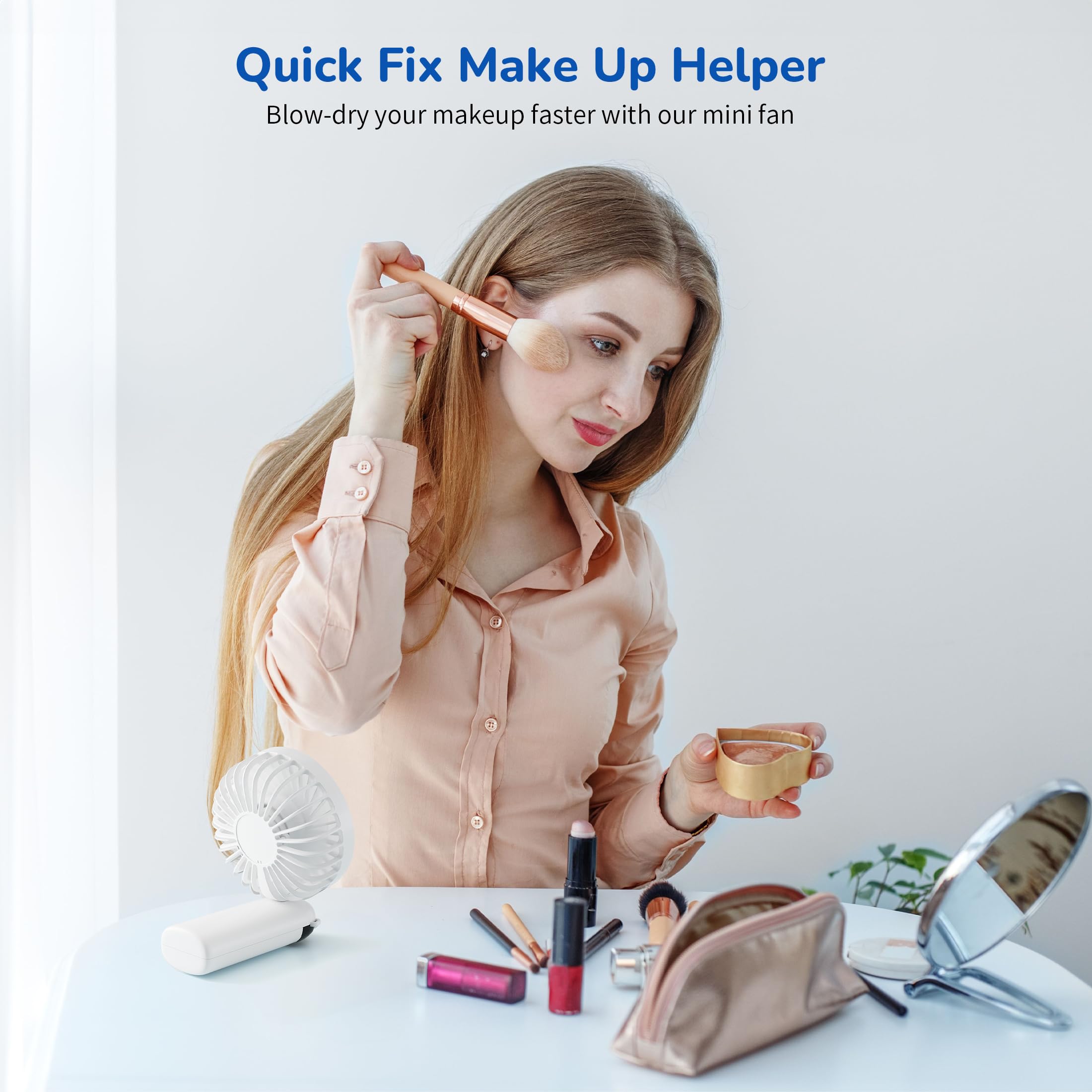 Morelax Handheld Mini Fan,USB Rechargeable Fodable Personal Fans 4000mAh,90 Adjustable, 6 Speed Strong Wind,Portable Fan Pocket Design 5 IN 1Cooling Table Fan for Office School Outdoor Travel,White