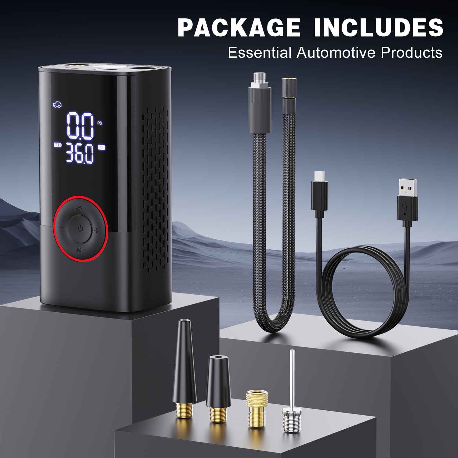 Motorenbau Tire Inflator Portable Air Compressor - Portable Cordless Mini Air Pump with Digital Pressure Gauge, 150PSI 3X Fast Inflation and Auto Shutoff Function Tires Pump for Cars