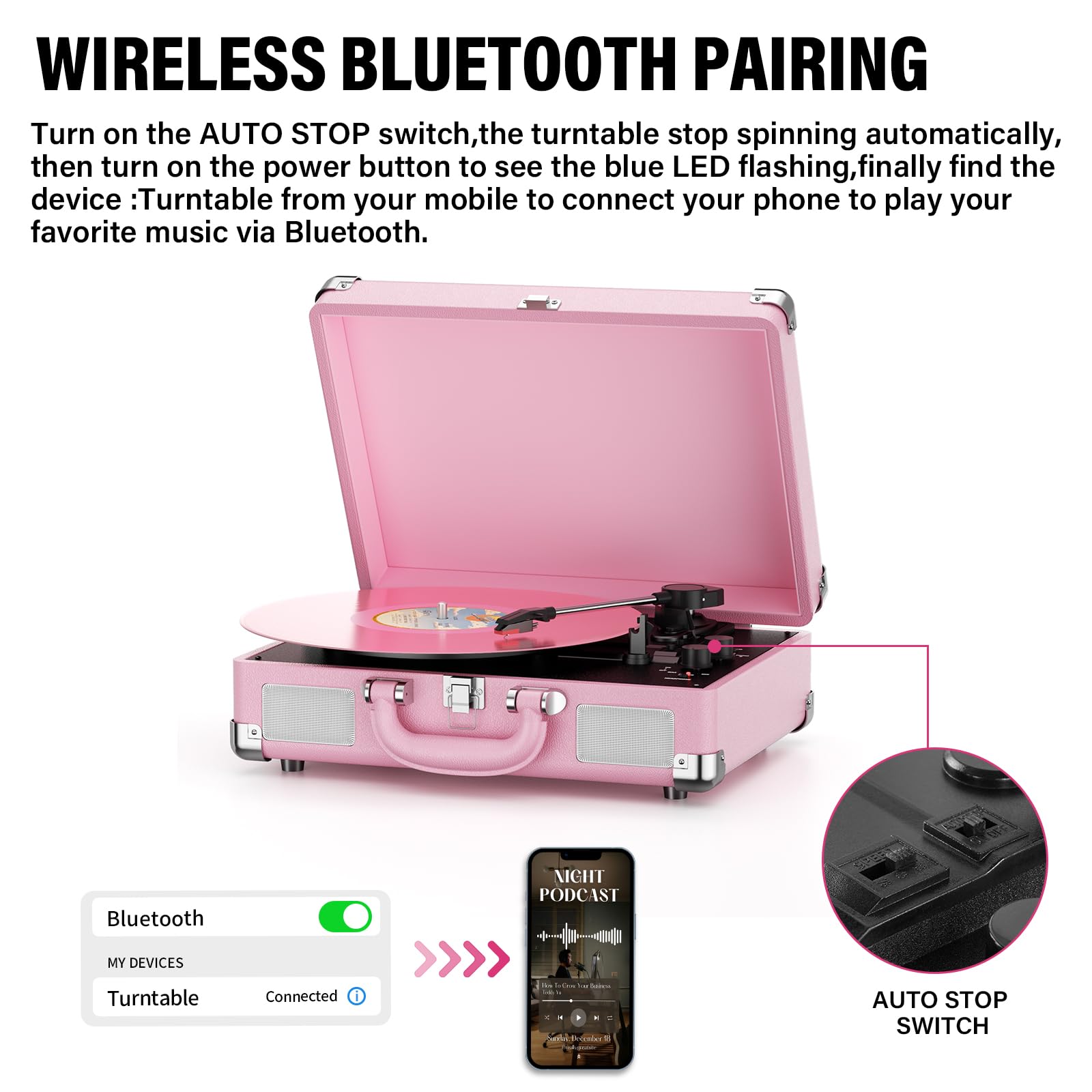 Vintage 3-Speed Draagbare Platenspeler In Koffer Met Bluetooth En Ingebouwde Speakers 9101109694495 Vintage 3-Speed Draagbare Platenspeler In Koffer Met Bluetooth En Ingebouwde Speakers 9101109694495