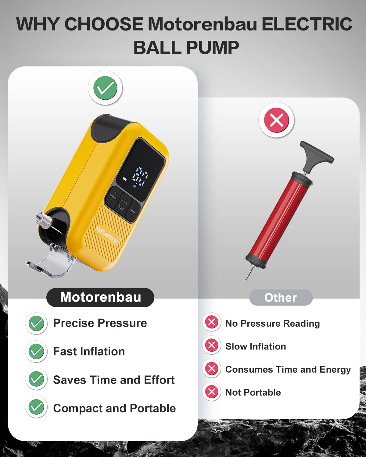 Motorenbau Electric Ball Pump for Sports Balls with LCD Display & LED Light-yellow