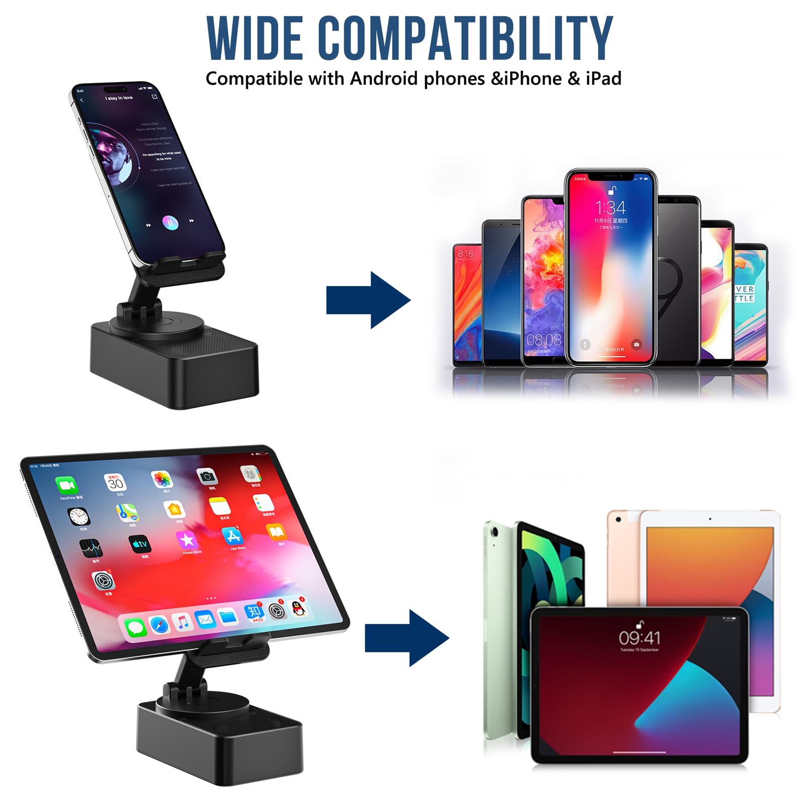 Cell Phone Stand with Wireless Bluetooth Speaker, LED, Anti-Slip Base HD Surround Sound,Perfect for Home/Outdoor with Bluetooth Speaker for Desk Compatible with iPhone/ipad/Android,Gifts for Men Women