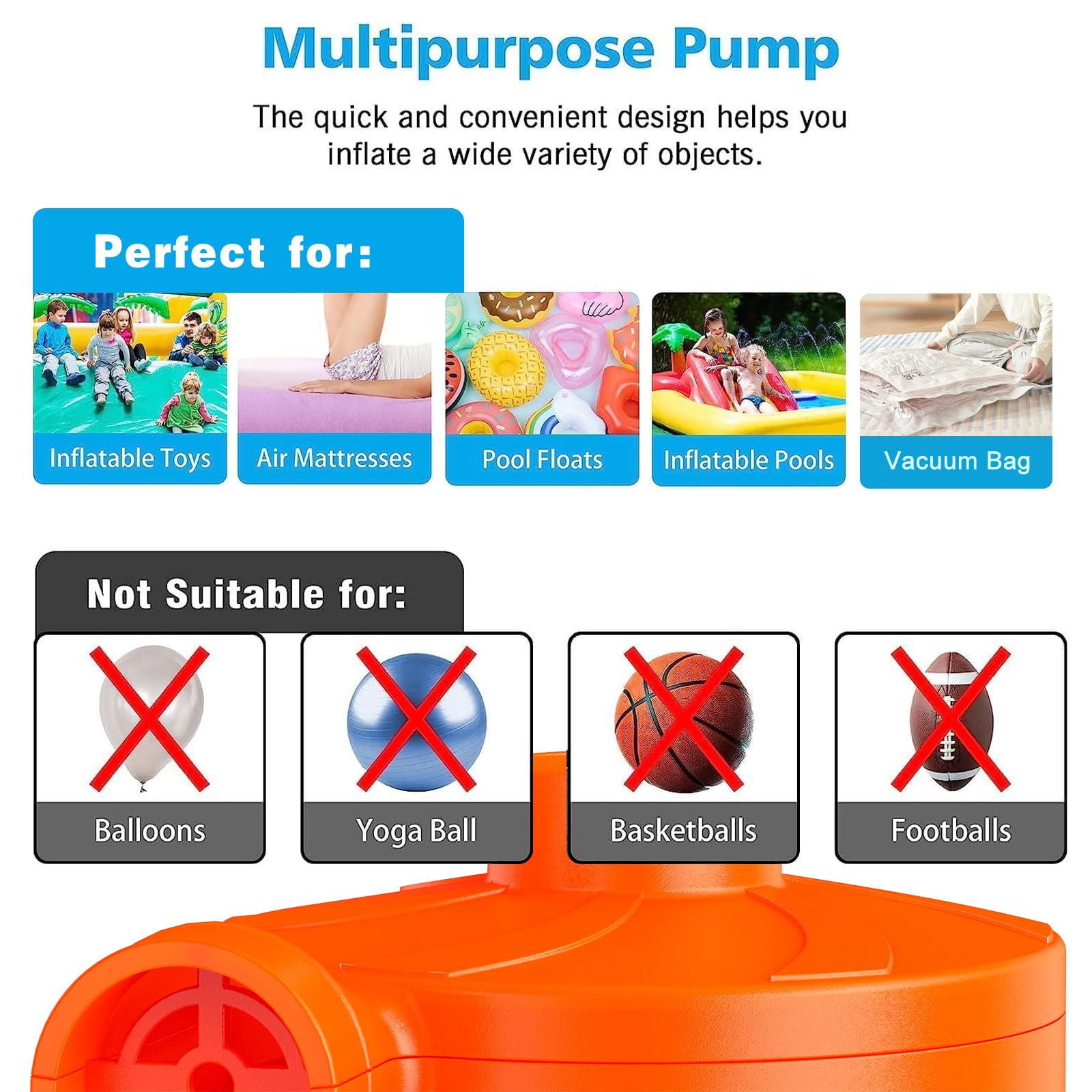Electric Air Pump for Inflatables,Portable Quick-Fill Air Pump with 3 Nozzles,110-120V, Inflator & Deflator Pumps for Outdoor Camping, Air Mattress Beds,Boats,Inflatable Cushion,Couch,Pool Floats