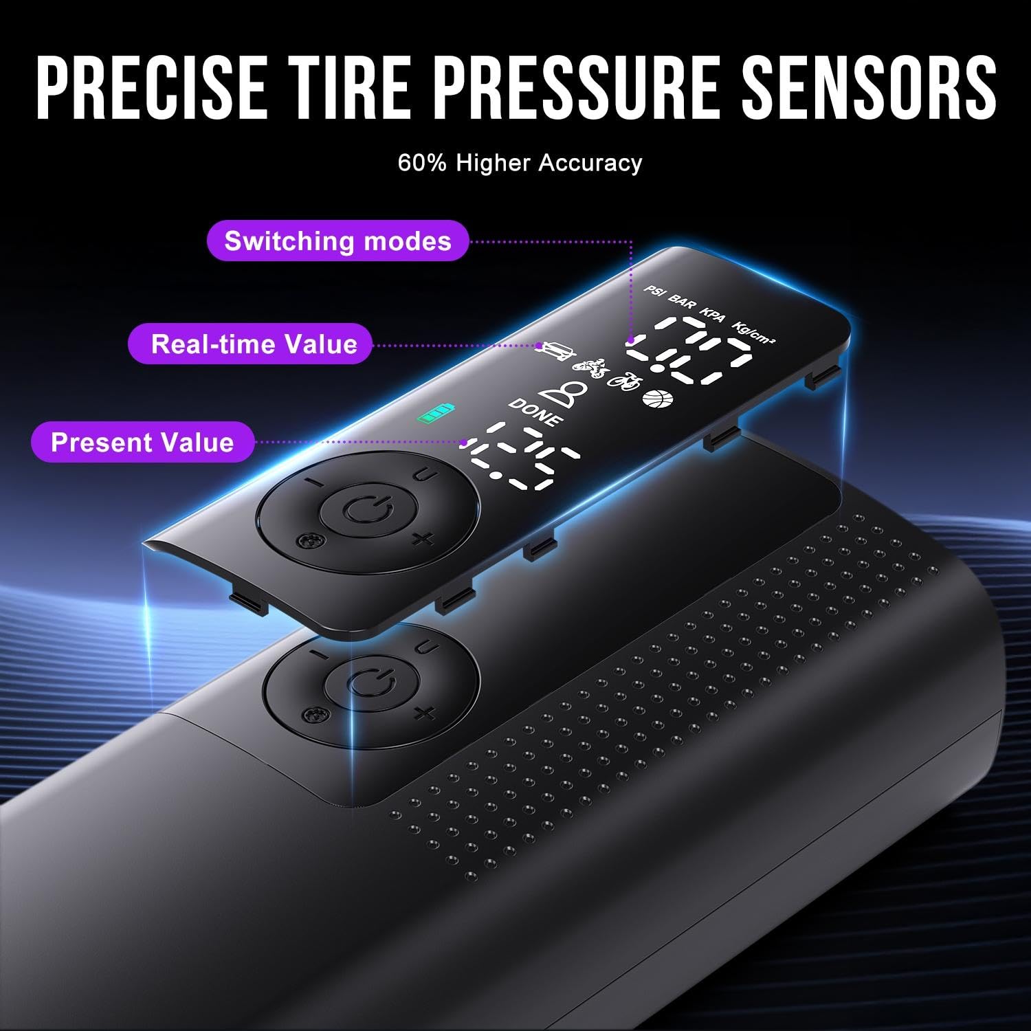 Tire Inflator Portable Air Compressor - Portable Cordless Mini Air Pump with Digital Pressure Gauge, 150PSI 3X Fast Inflation and Auto Shutoff Function Tires Pump for Cars