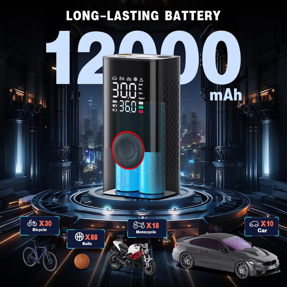 Motorenbau Tire Inflator Portable Air Compressor - Portable Cordless Mini Air Pump with Digital Pressure Gauge, 150PSI 3X Fast Inflation and Auto Shutoff Function Tires Pump for Cars