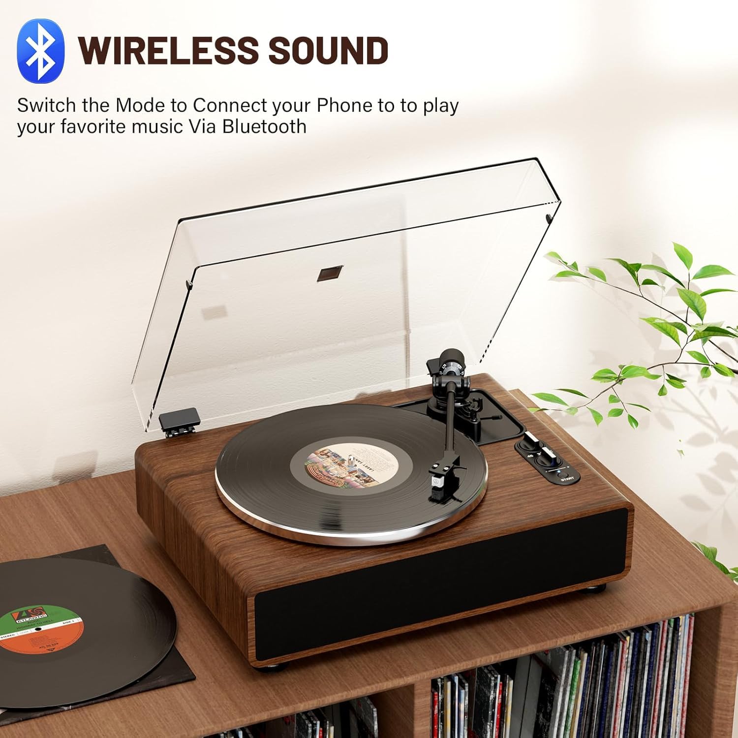 FEKTIK Vinyl Record Player with Magnetic Cartridge,High Fidelity Belt Drive Turntable with Built-in Speakers, Bluetooth Playback and Aux-in Functionality, Auto Off