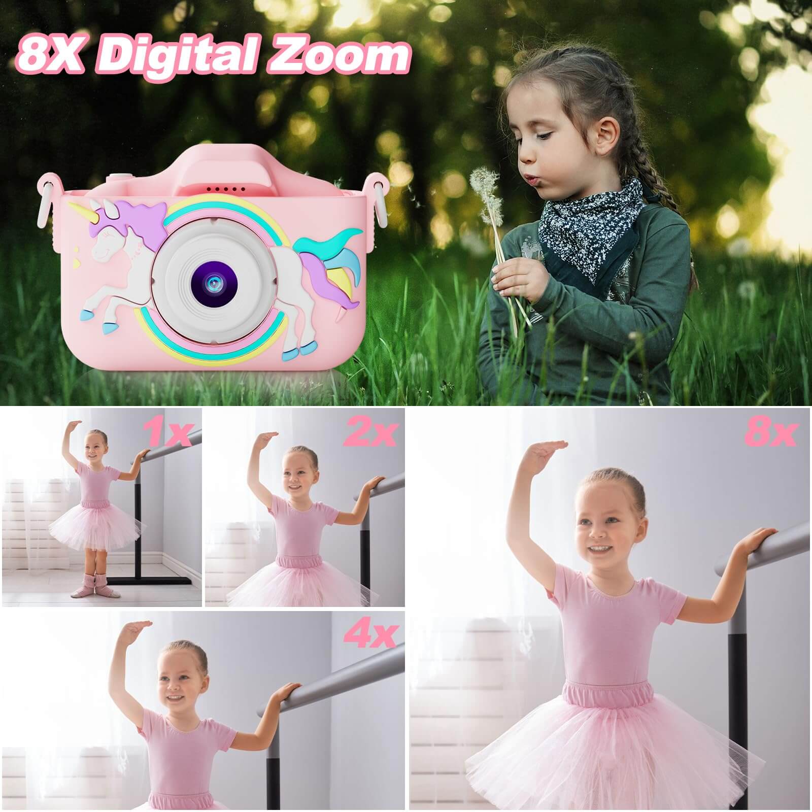 1080P HD 2.0 Inch Screen Kids Digital Camera with 32GB Card(pink)