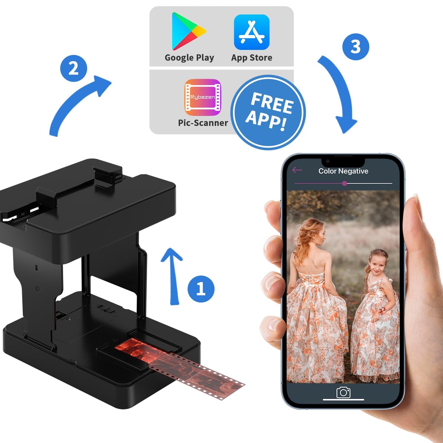 DigitConvert Mobile Film Scanner 35mm, Positive Slide & Negative Scanner Photo Scanner Converts 35mm Slides & Negatives to Digital Photos (2AA Batteries Included)