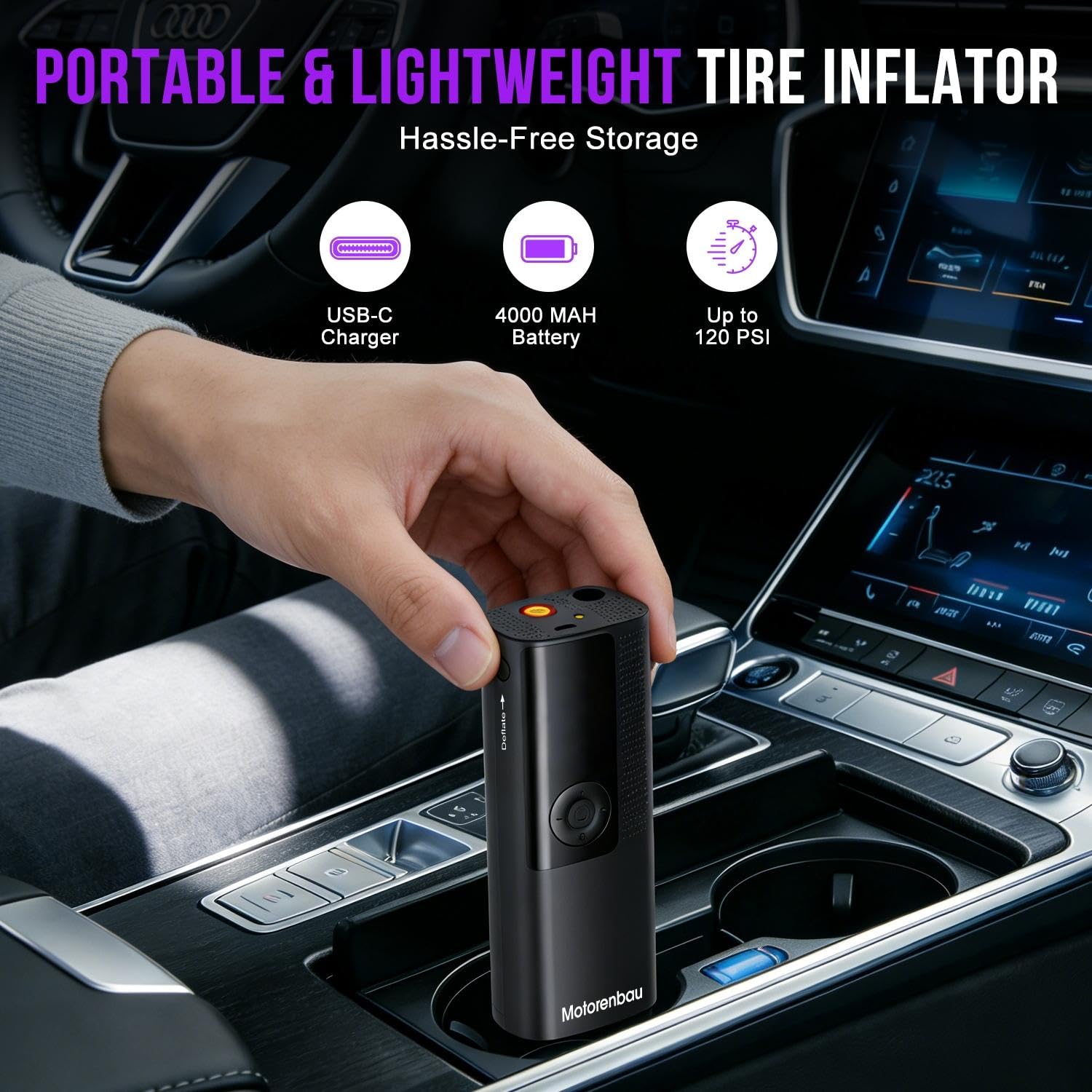 Tire Inflator Portable Air Compressor - Portable Cordless Mini Air Pump with Digital Pressure Gauge, 150PSI 3X Fast Inflation and Auto Shutoff Function Tires Pump for Cars