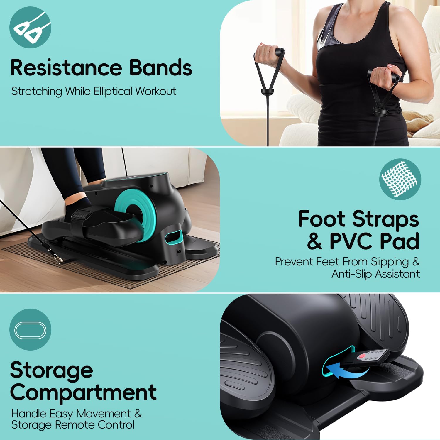 Under Desk Elliptical Machine,Morelax Ellipse Leg Exerciser for Seniors,Quiet & Portable Electric Seated Pedal Exerciser with Resistance Bands,Remote Control Without Battery&12 Adjustable Speeds