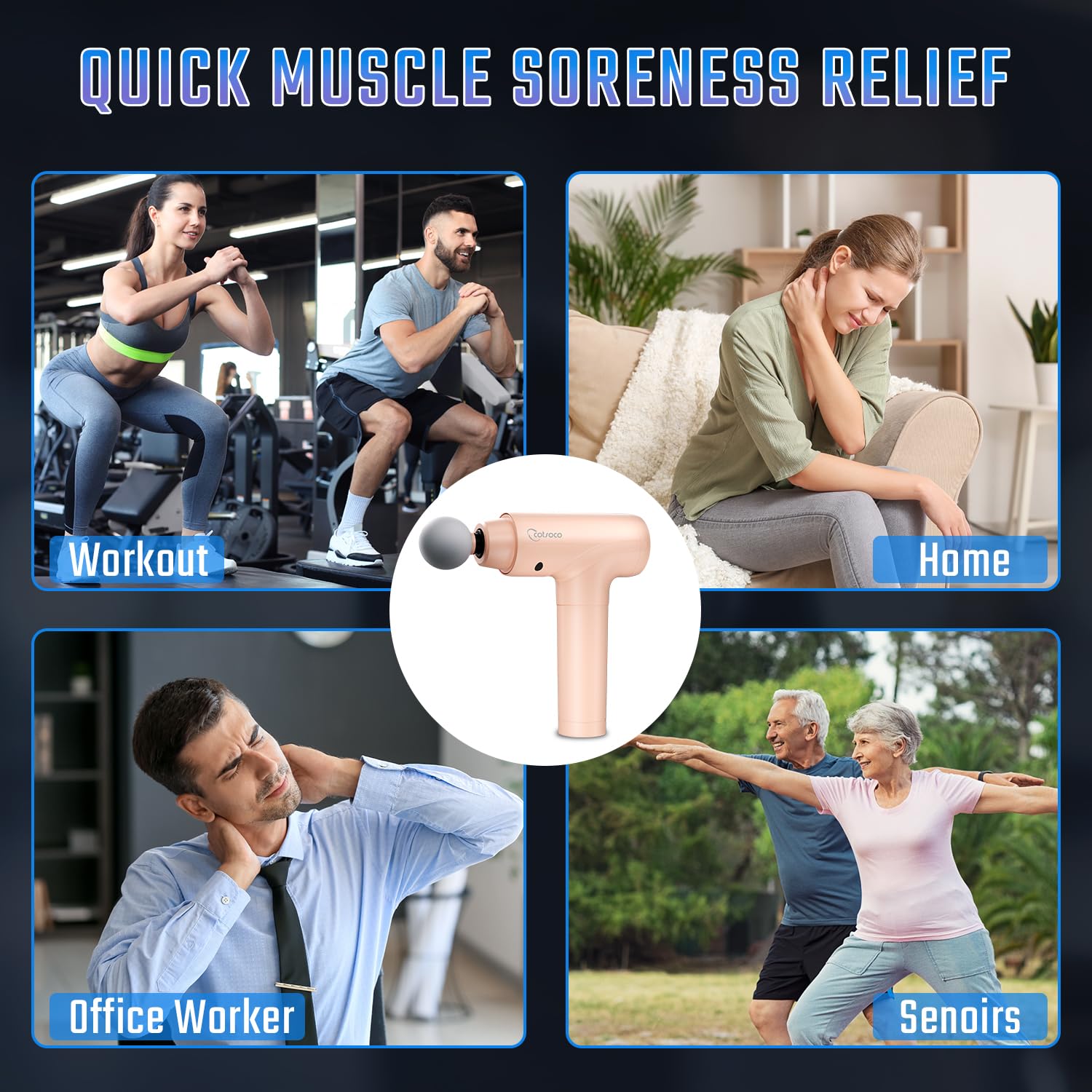 cotsoco Massage Gun Deep Tissue, Muscle Massage Gun with 9 Attachment Heads 20 Speeds & Silent Brushless Motor for Pain Relief, Handheld Percussion Back Massager Gun for Athletes(Pink)
