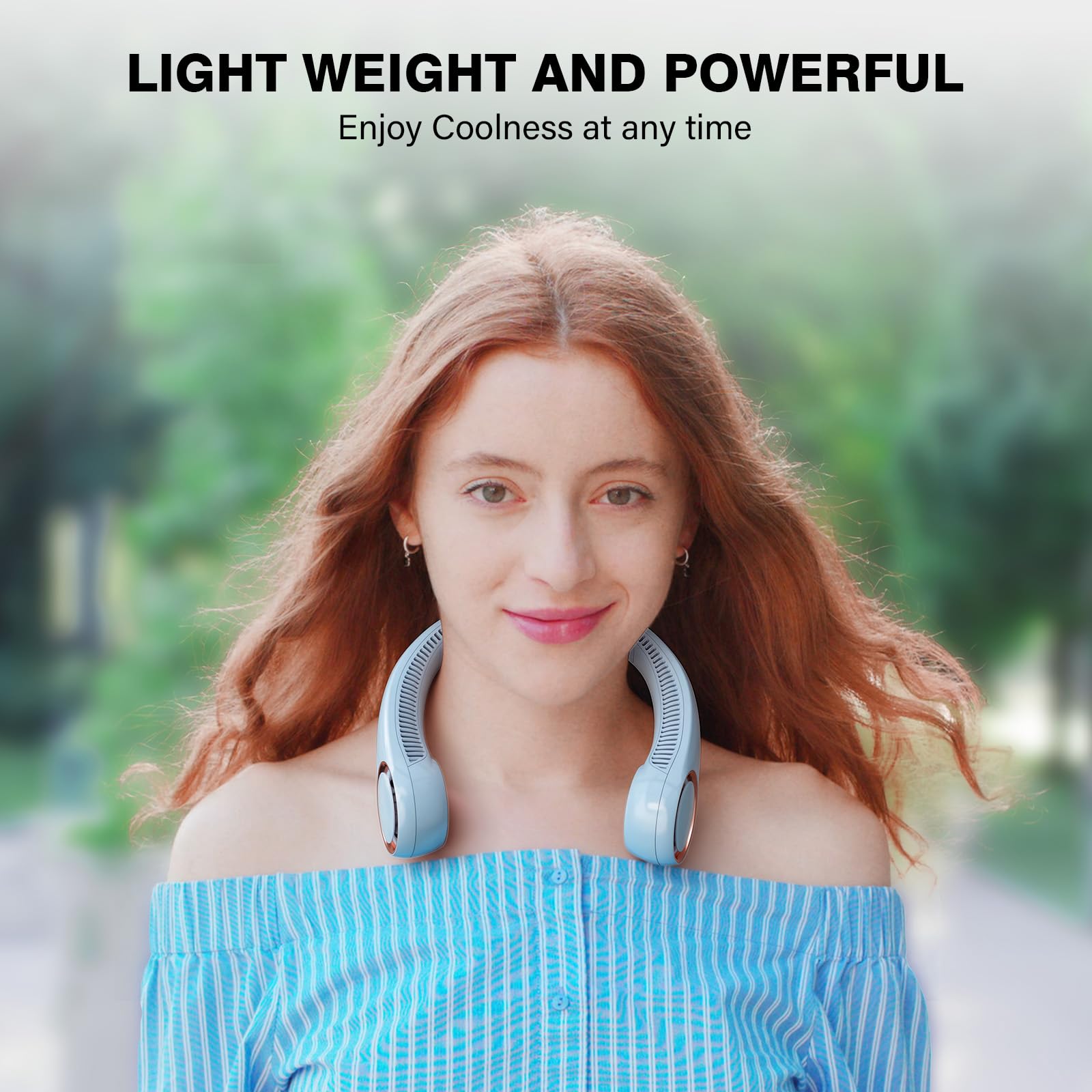 Morelax Neck Fan, USB Rechargeable Personal Fan,Hand Free Bladeless Portable Fans,4000 mAh, 3 Speeds,72 Air Faster softer 360° Cooling, Gift Suitable for Home, Office, Travel, Sports Light Blue