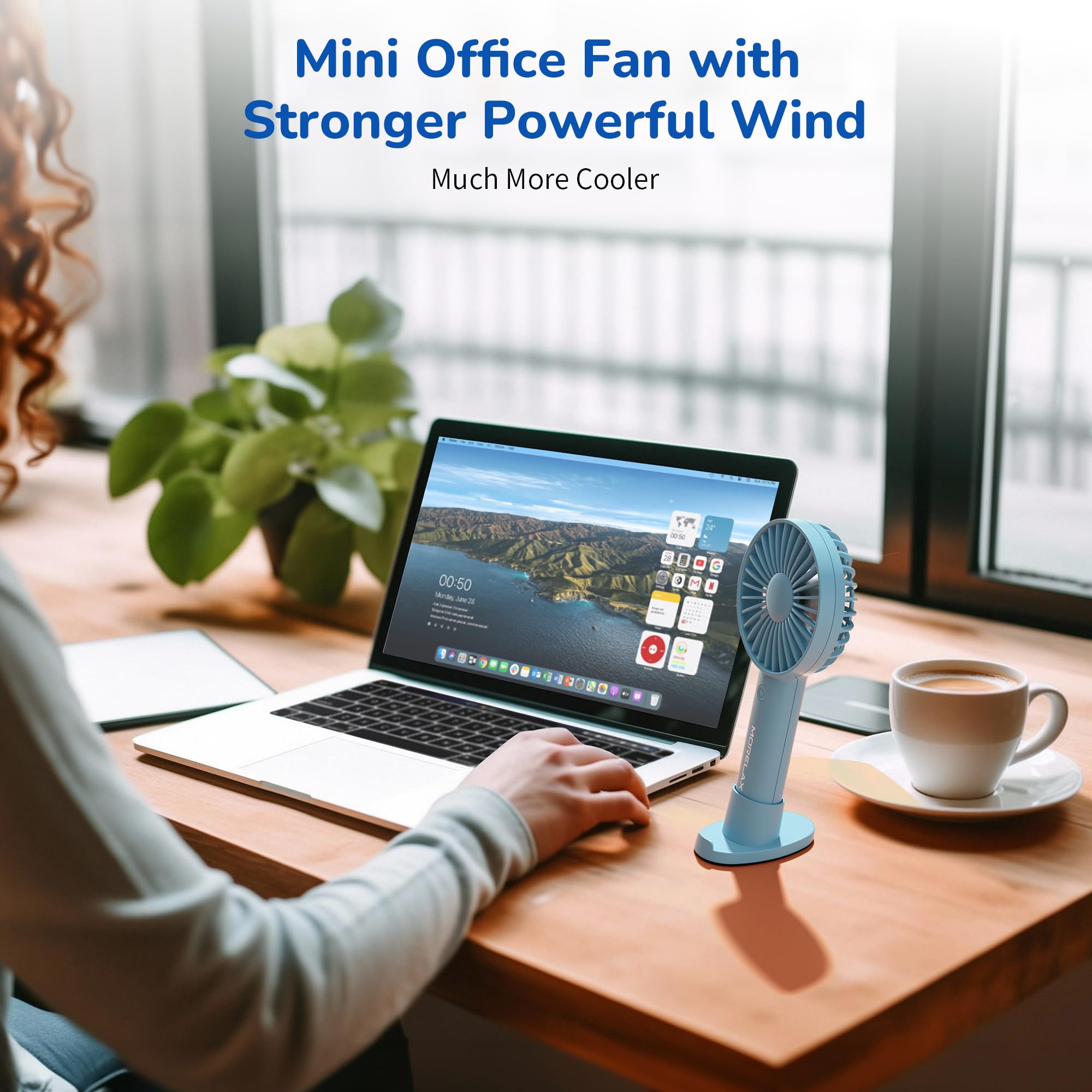 Jancane Handheld Fan, USB Rechargeable Mini Portable Fan with Base, 10H Battery, Strong Wind, Small & Powerful, Cute Design for Travel, Makeup, Girls Women Summer Gift(Light Blue)