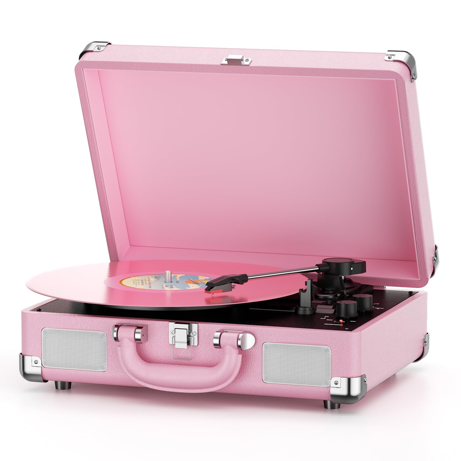 Vinyl Record Player Bluetooth 3-Speed Portable Vintage Suitcase with Built-in Speakers, RCA Line Out AUX in Headphone Jack Vintage Turntable,Pink