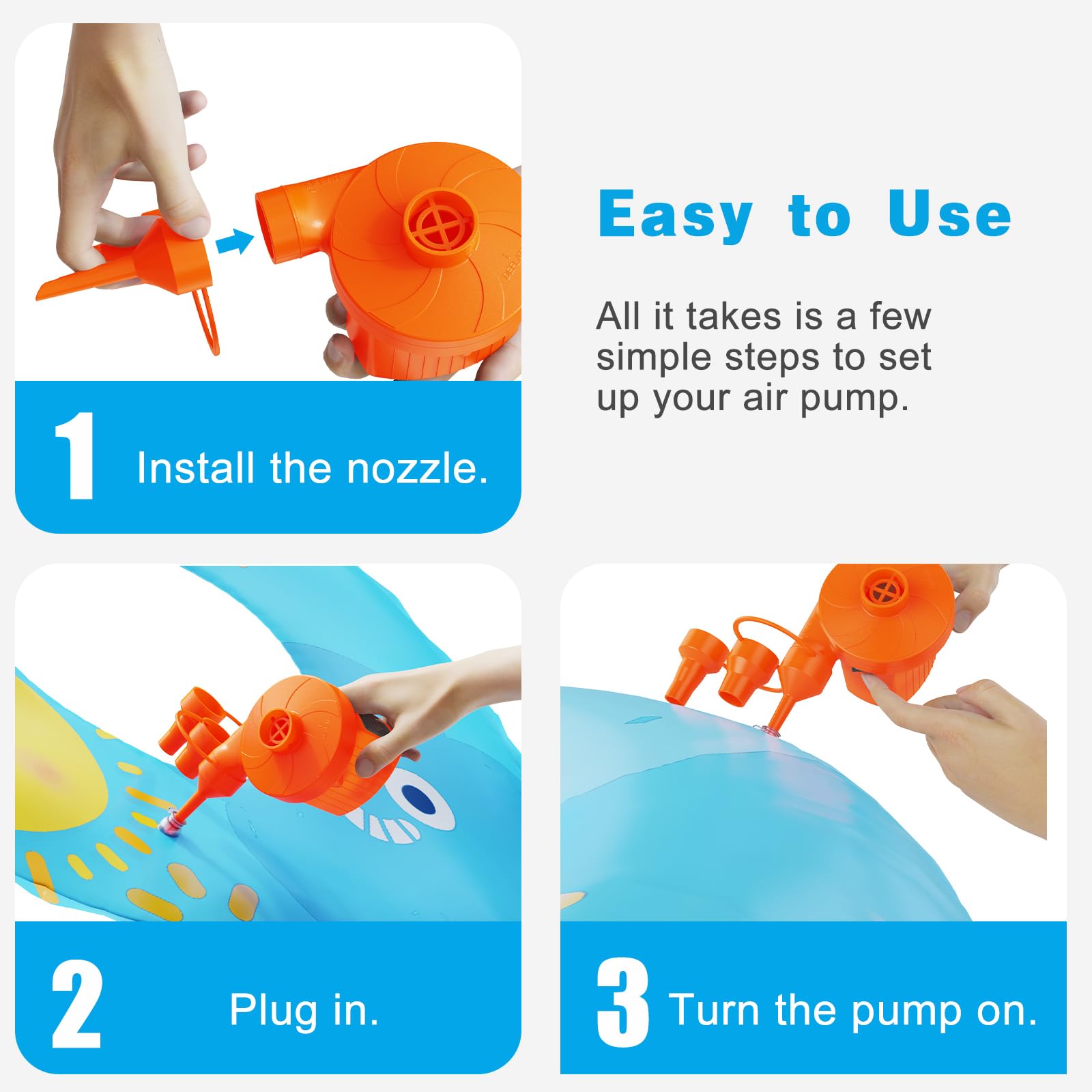 Electric Air Pump for Inflatables,Portable Quick-Fill Air Pump with 3 Nozzles,110-120V, Inflator & Deflator Pumps for Outdoor Camping, Air Mattress Beds,Boats,Inflatable Cushion,Couch,Pool Floats