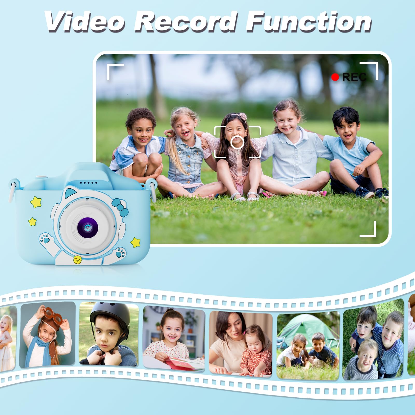 1080P HD 2.0 Inch Screen Kids Digital Camera with 32GB Card(blue)