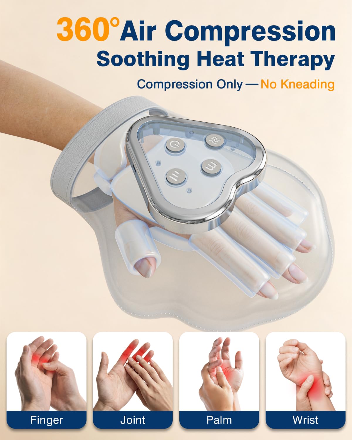 cotsoco Hand Massager with Heat and Compression for Arthritis Carpal Tunnel,Fits Left Right Hand,Pain Relief, Individual Finger Compression Massage for Wrist & Fingers Palm, Birthday Gift for Women Men