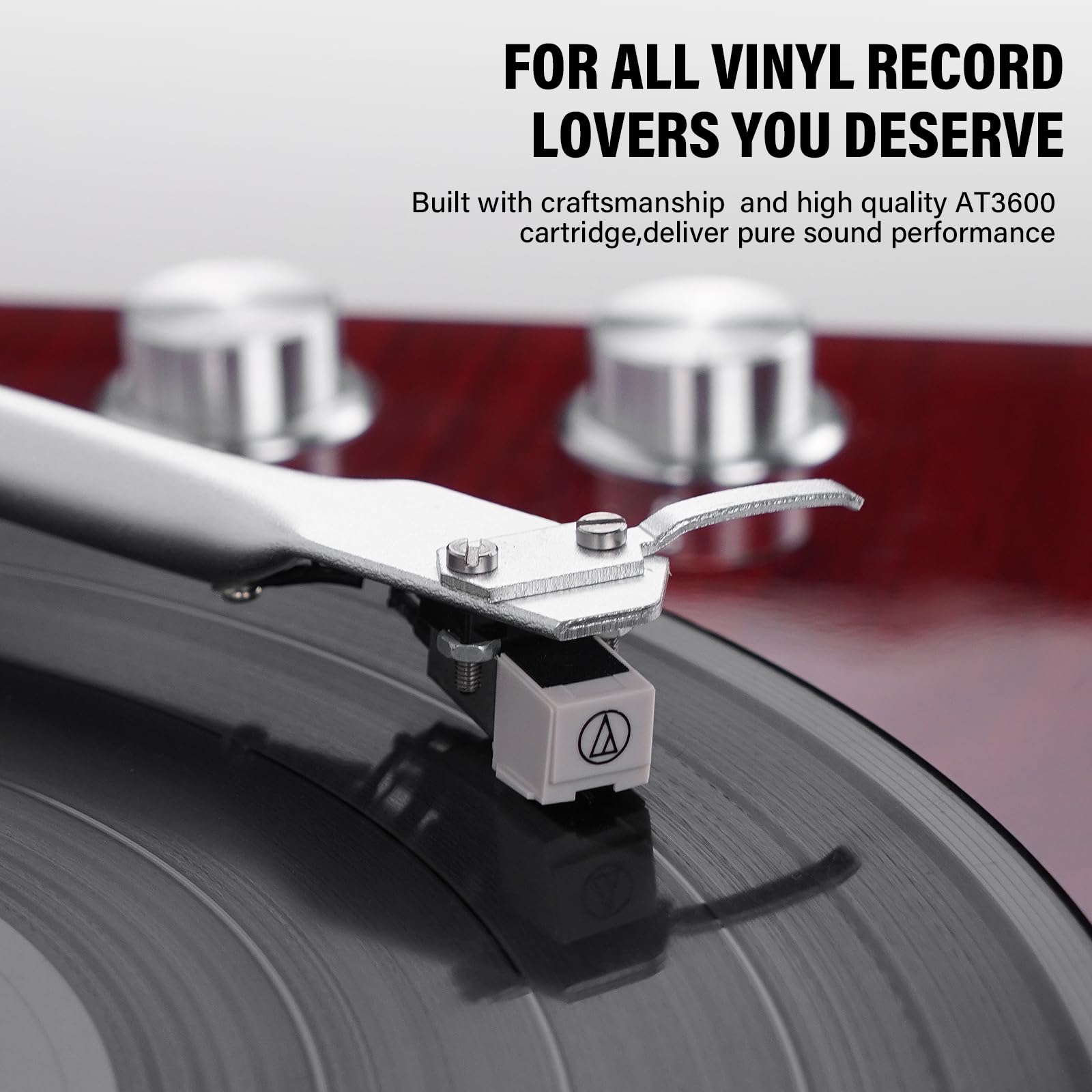 Vinyl Record Player Belt-Drive Turntable for Vinyl Records with Bluetooth Connectivity, USB Digital Output, Magnetic Cartridge & Adjustable Counterweight, AT-3600L, 33 or 45 RPM-red