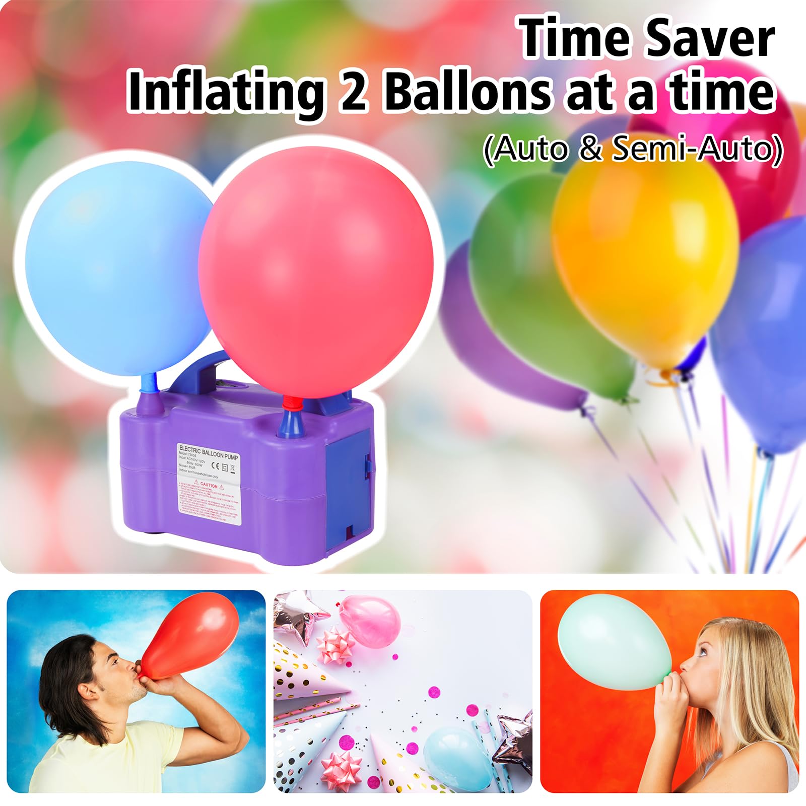 Electric Balloon Pump, Dual Nozzle Balloon Air Inflator -Purple