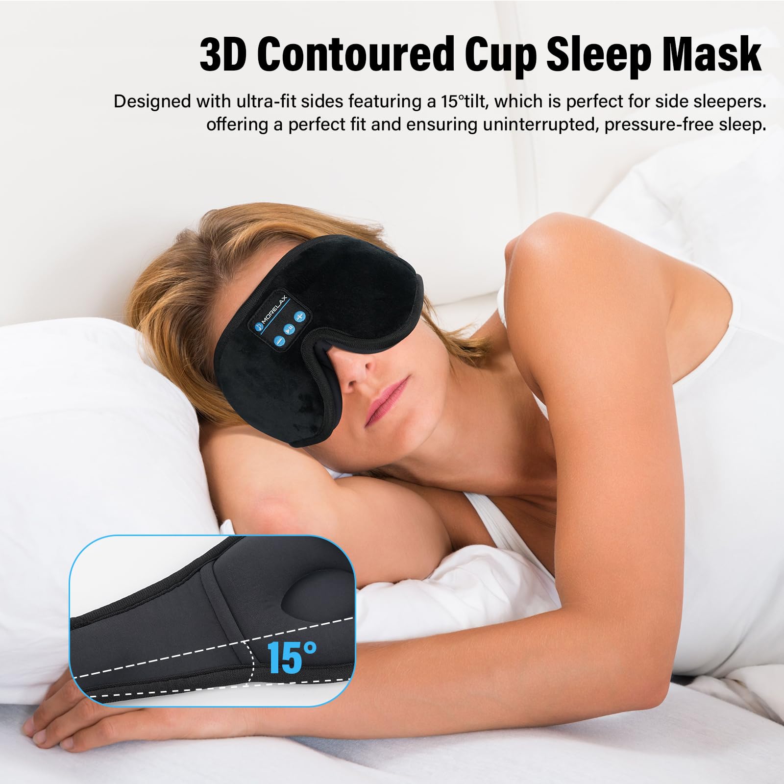 Sleep Mask with Bluetooth Headphones, 3D Sleep Mask Wireless Music Eye Mask for Sleeping Side/Back Sleepers White Noise Sleep Headphones Gift for Women