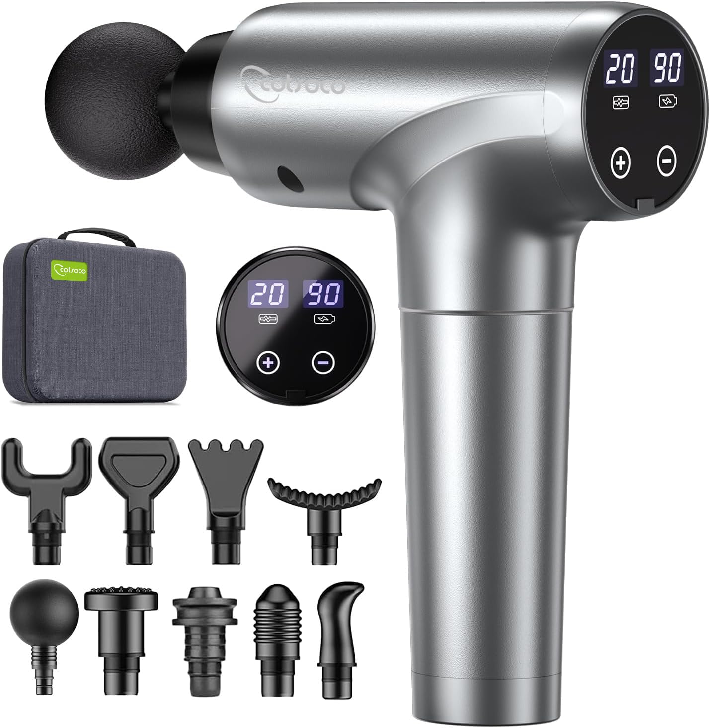Massage Gun, Muscle Massage Gun Deep Tissue Back Massager for Pain Relief, 20 Speeds Handheld Electric Massager Tool with Silent Brushless Motor, Suitable for Gym Office Home Travel (Silver Grey)