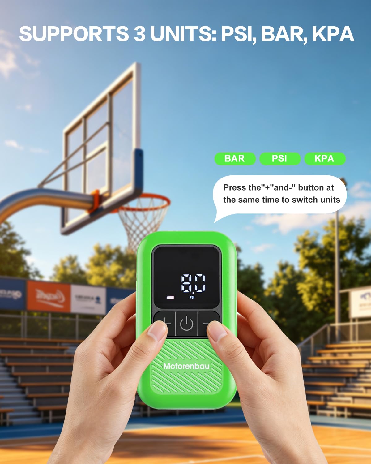Motorenbau Electric Ball Pump for Sports Balls with LCD Display & LED Light-green