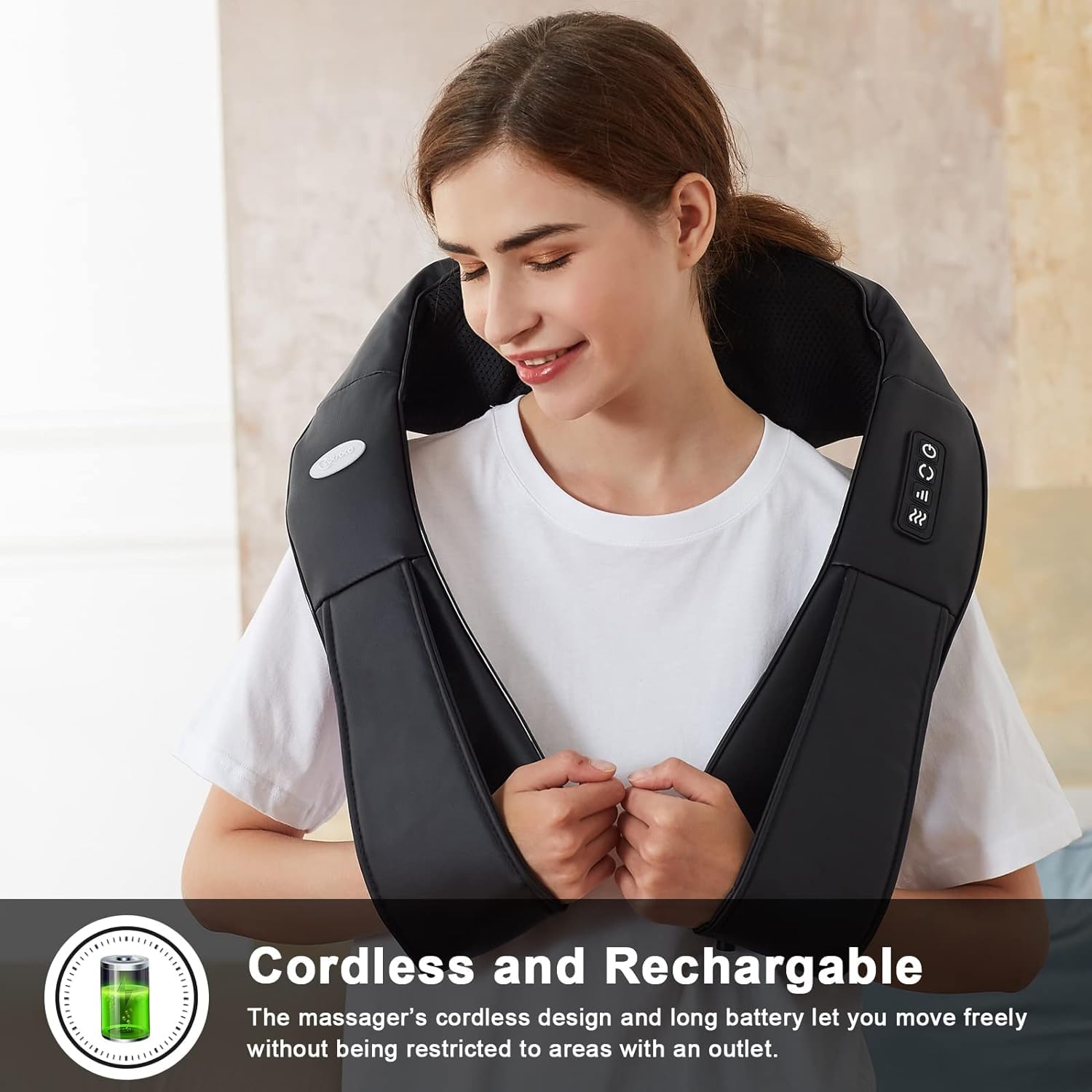 Cordless Shiatsu Neck and Shoulder Massager with Heat-3D Deep Tissue Kneading