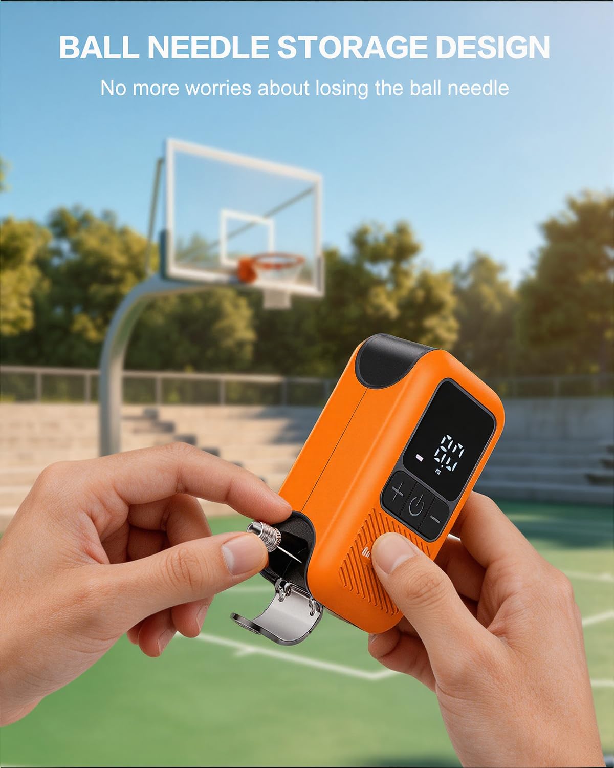 Motorenbau Electric Ball Pump for Sports Balls with LCD Display & LED Light-orange