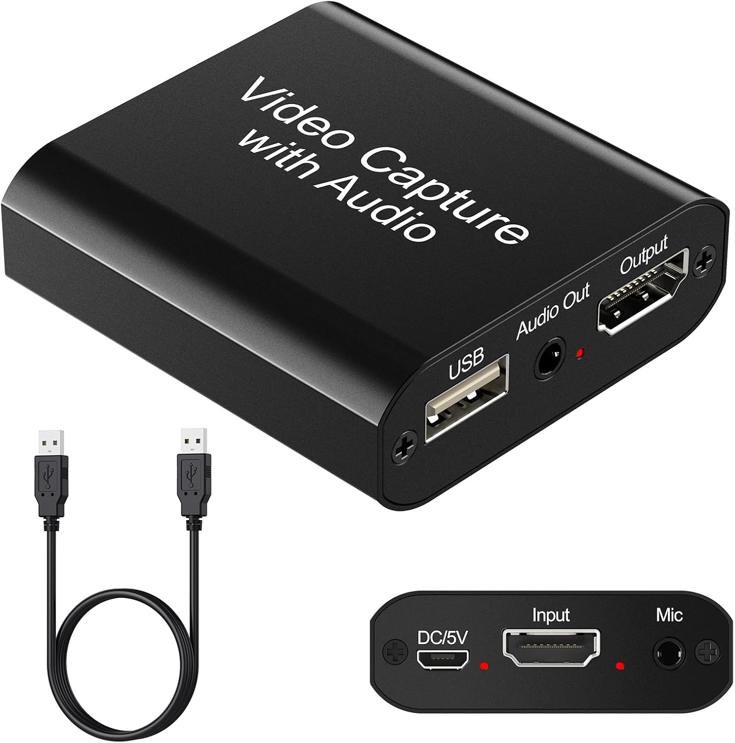 Capture Card, Audio Video Capture Card with Mic and HDMI Loop-Out, 1080p 60fps 4K HDMI Capture Card Video Recorder for Gaming/Live Streaming/Conference, Works for Nintendo Switch/PS5/Camera/Xbox/OBS