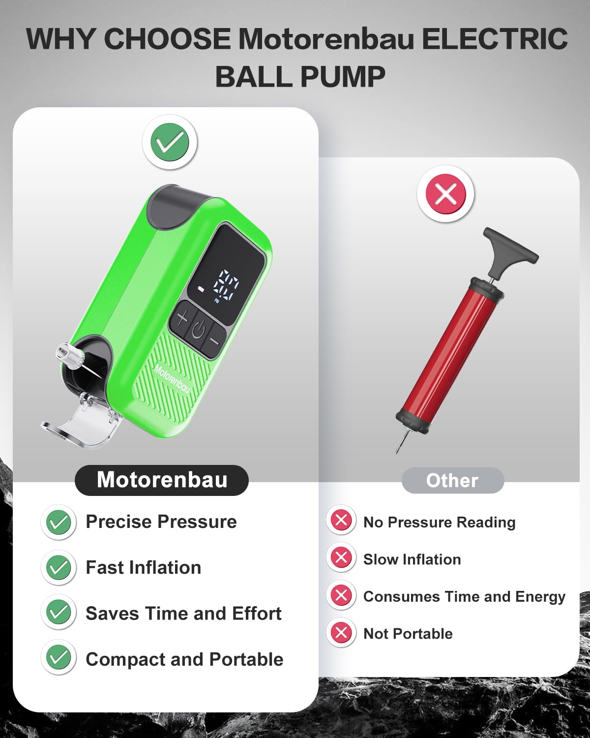 Motorenbau Electric Ball Pump for Sports Balls with LCD Display & LED Light-green