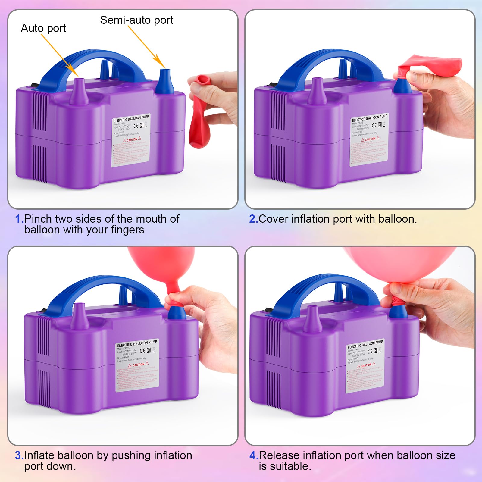 Electric Balloon Pump, Dual Nozzle Balloon Air Inflator -Purple