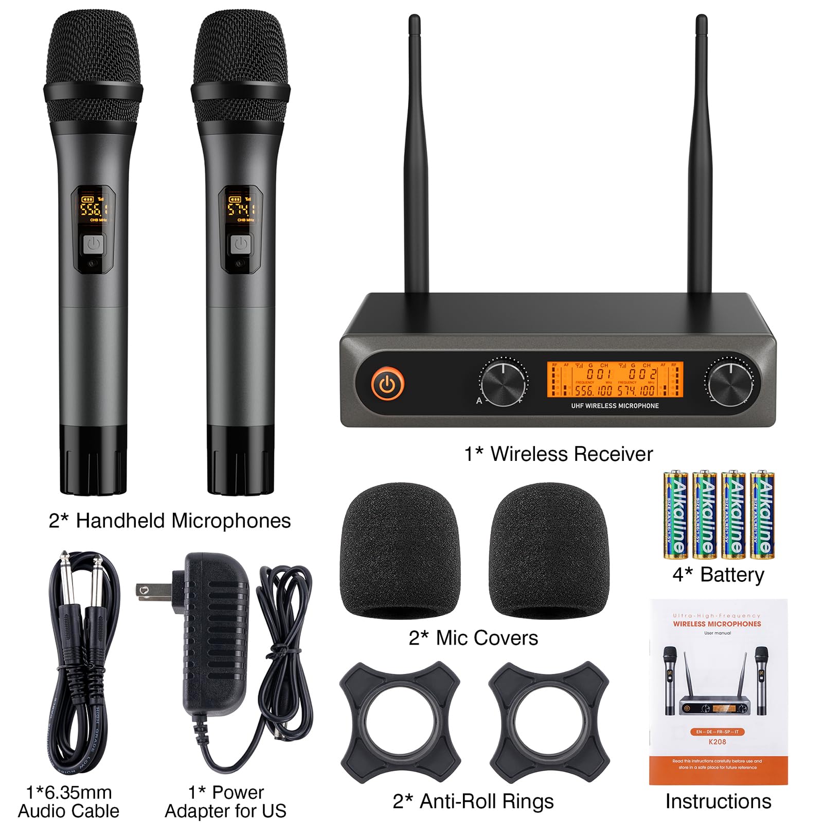 Wireless Handheld Microphone,Metal sale Dual UHF Cordless Dynamic Mic System