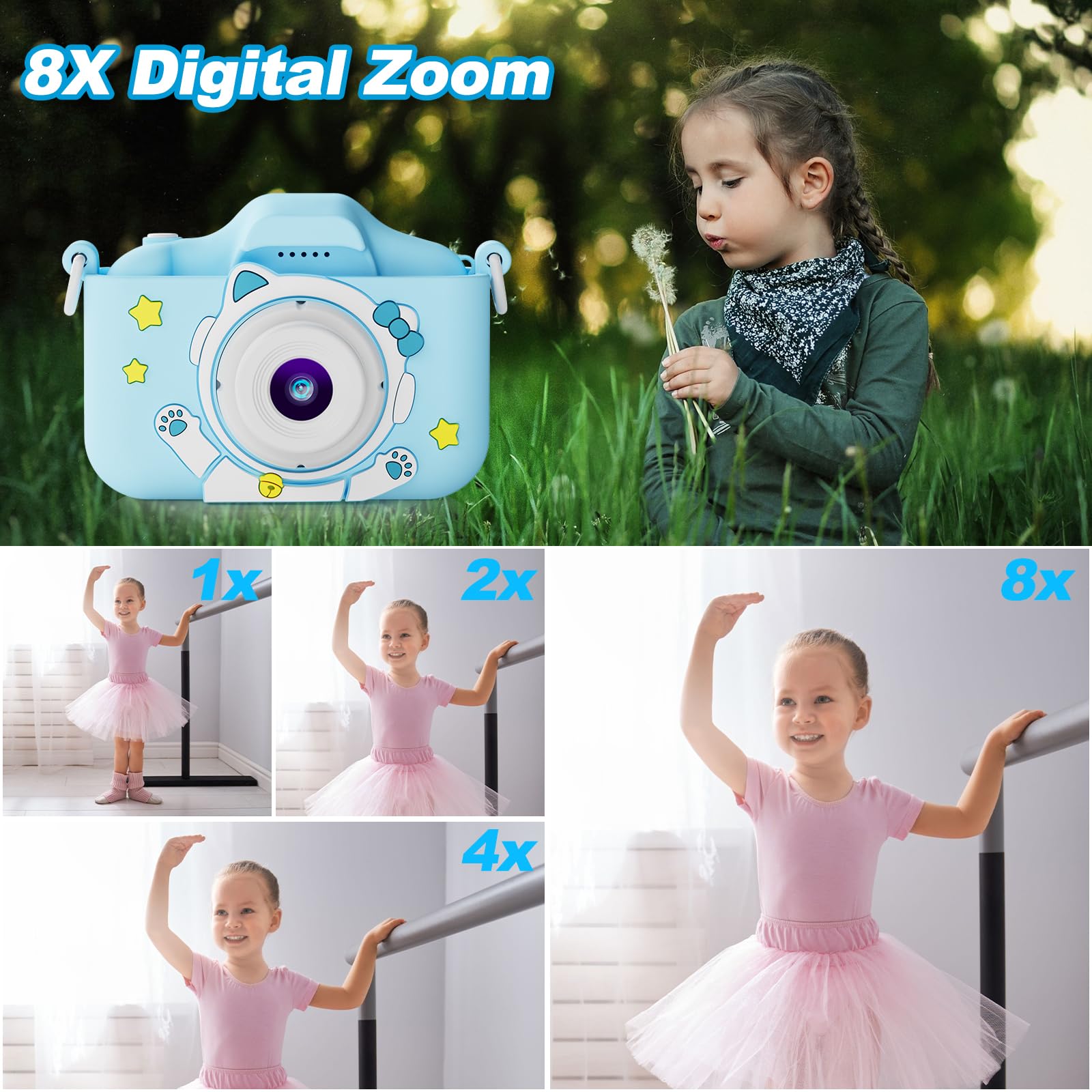 1080P HD 2.0 Inch Screen Kids Digital Camera with 32GB Card(blue)