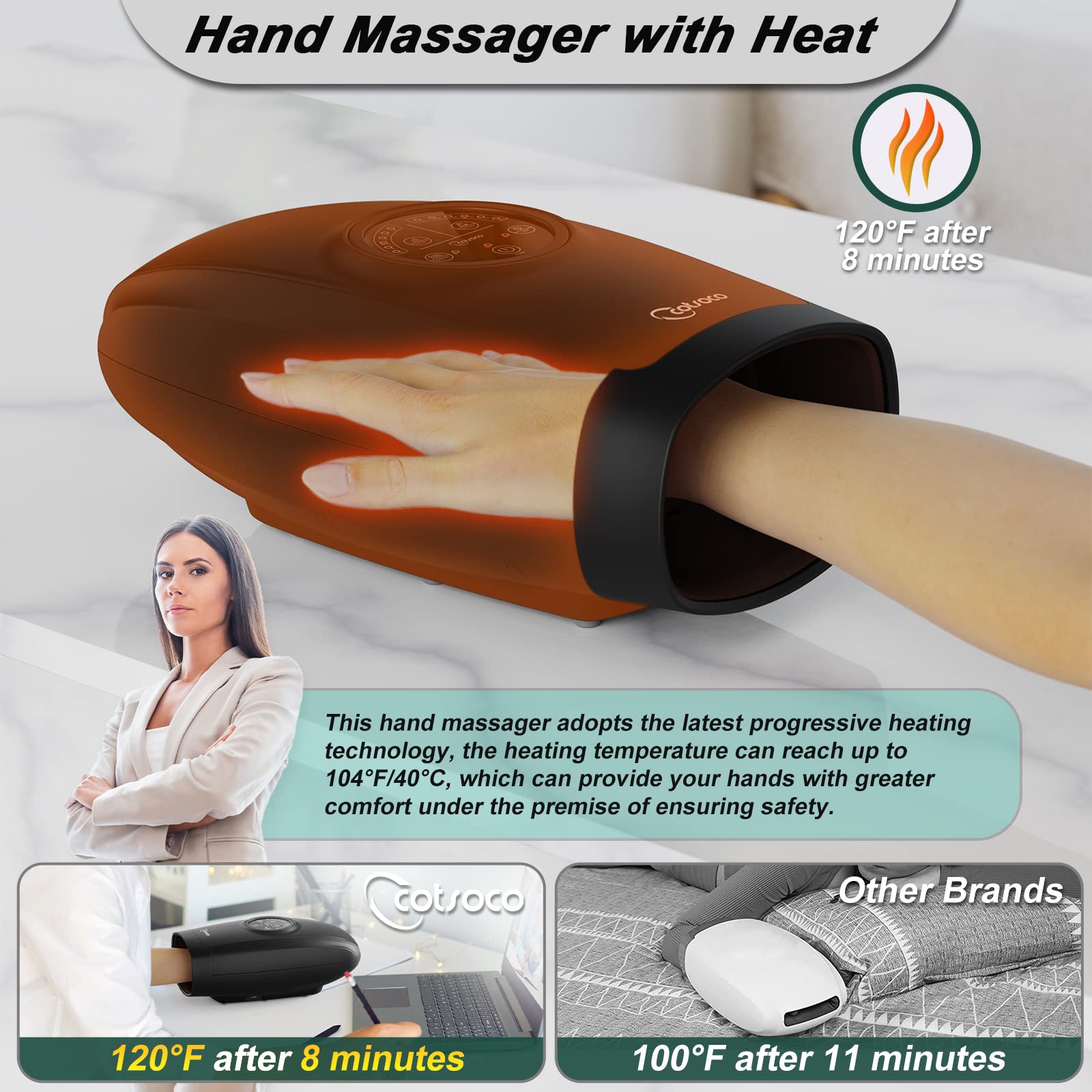 Cordless Hand Massager with Heat and Compression for 6 Levels(black)