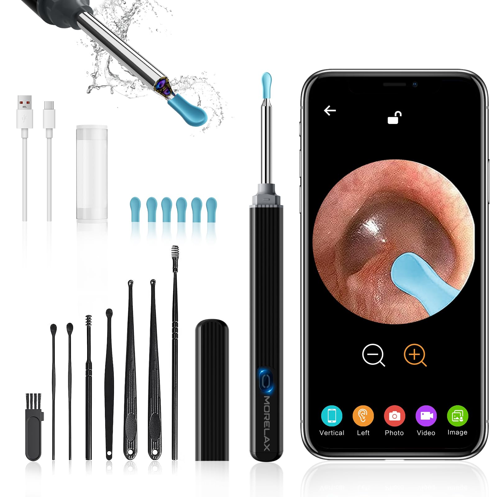 Ear Wax Cleaner with Camera, Earwax Removal, Earwax Removal Tool, with 8 Ears, Earwax Cleaning kit 1080P HD Otoscope - Ear Camera with 6 Ear Scoops - Otoscope Ear Pick for iOS and Android