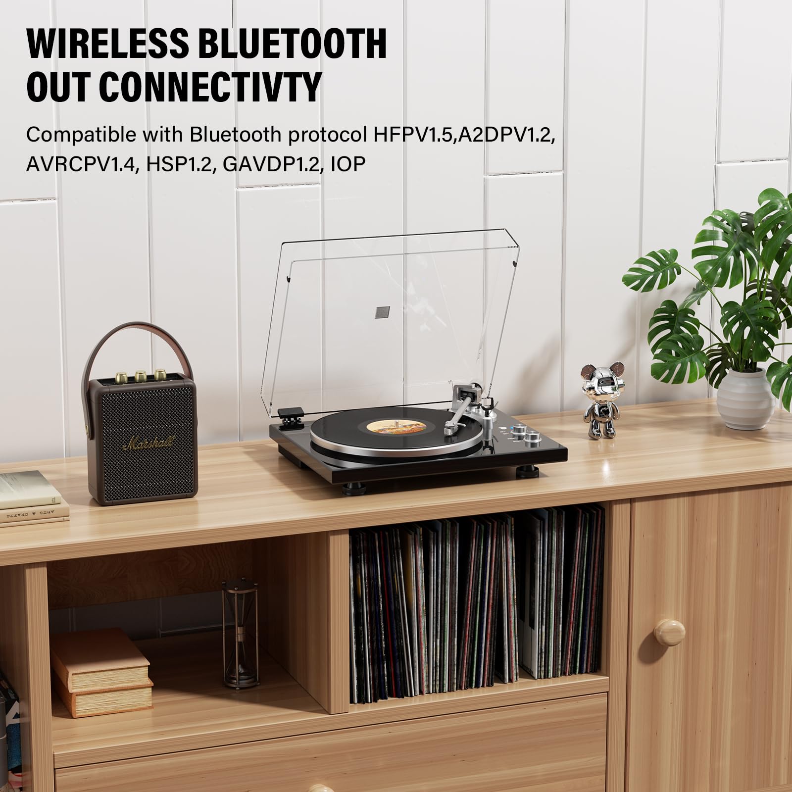 Vinyl Record Player Belt-Drive Turntable for Vinyl Records with Bluetooth Connectivity, USB Digital Output, Magnetic Cartridge & Adjustable Counterweight, AT-3600L, 33 or 45 RPM