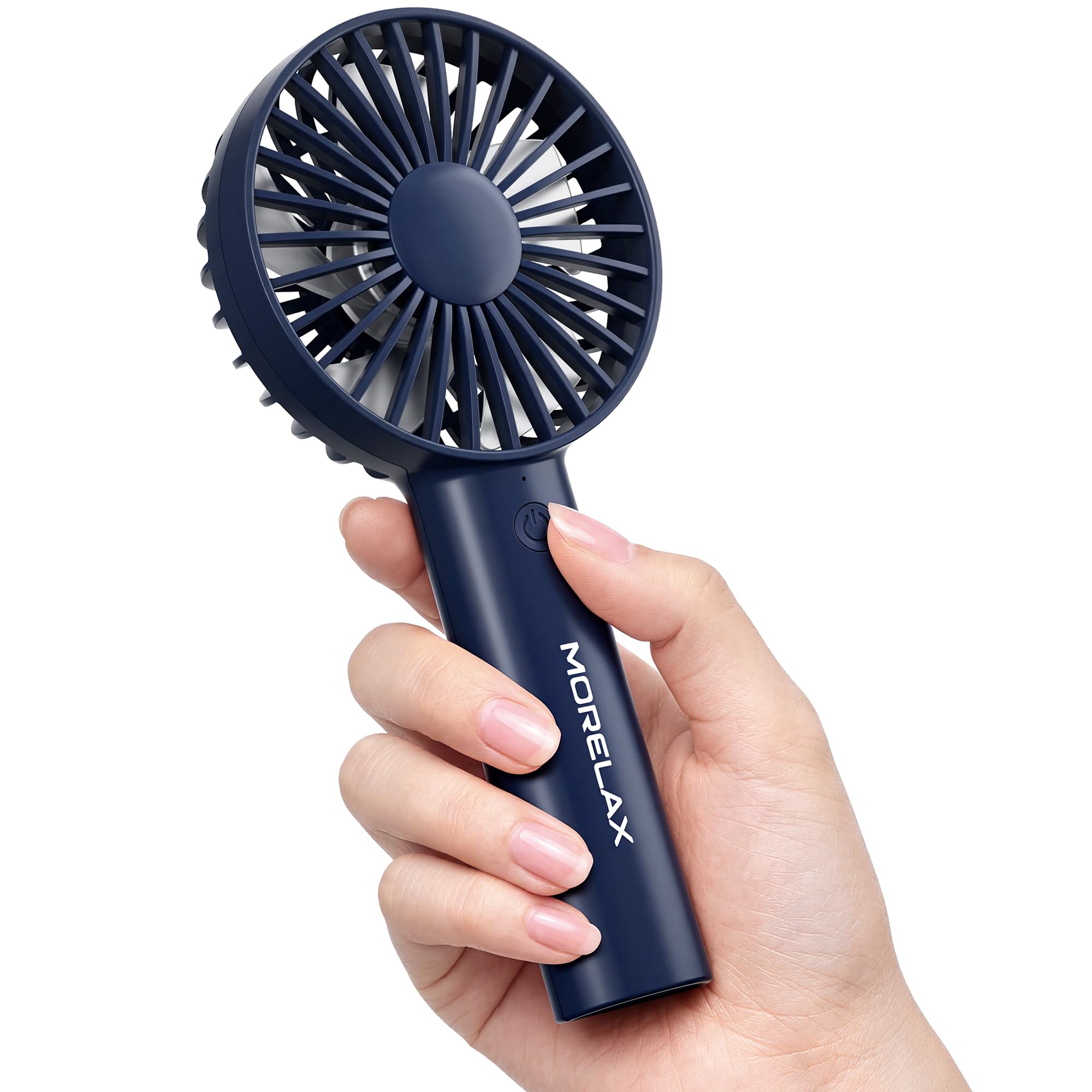 Jancane Handheld Fan, USB Rechargeable Mini Portable Fan with Base, 10H Battery, Strong Wind, Small & Powerful, Cute Design for Travel, Makeup, Girls Women Summer Gift (Dark Blue)