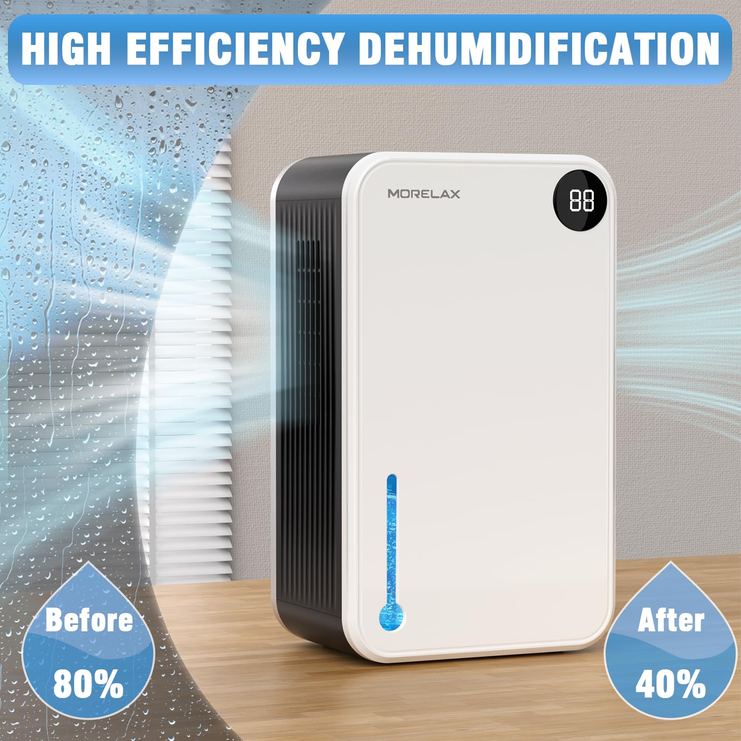 Dehumidifier,Morelax Dehumidifier for Home,Bathroom,Bedroom,95 OZ Water Tank, (1000 sq.ft) Quiet Small Dehumidifiers for Basement Home Bathroom with Auto Shut Off, 7 Colors LED Light,White