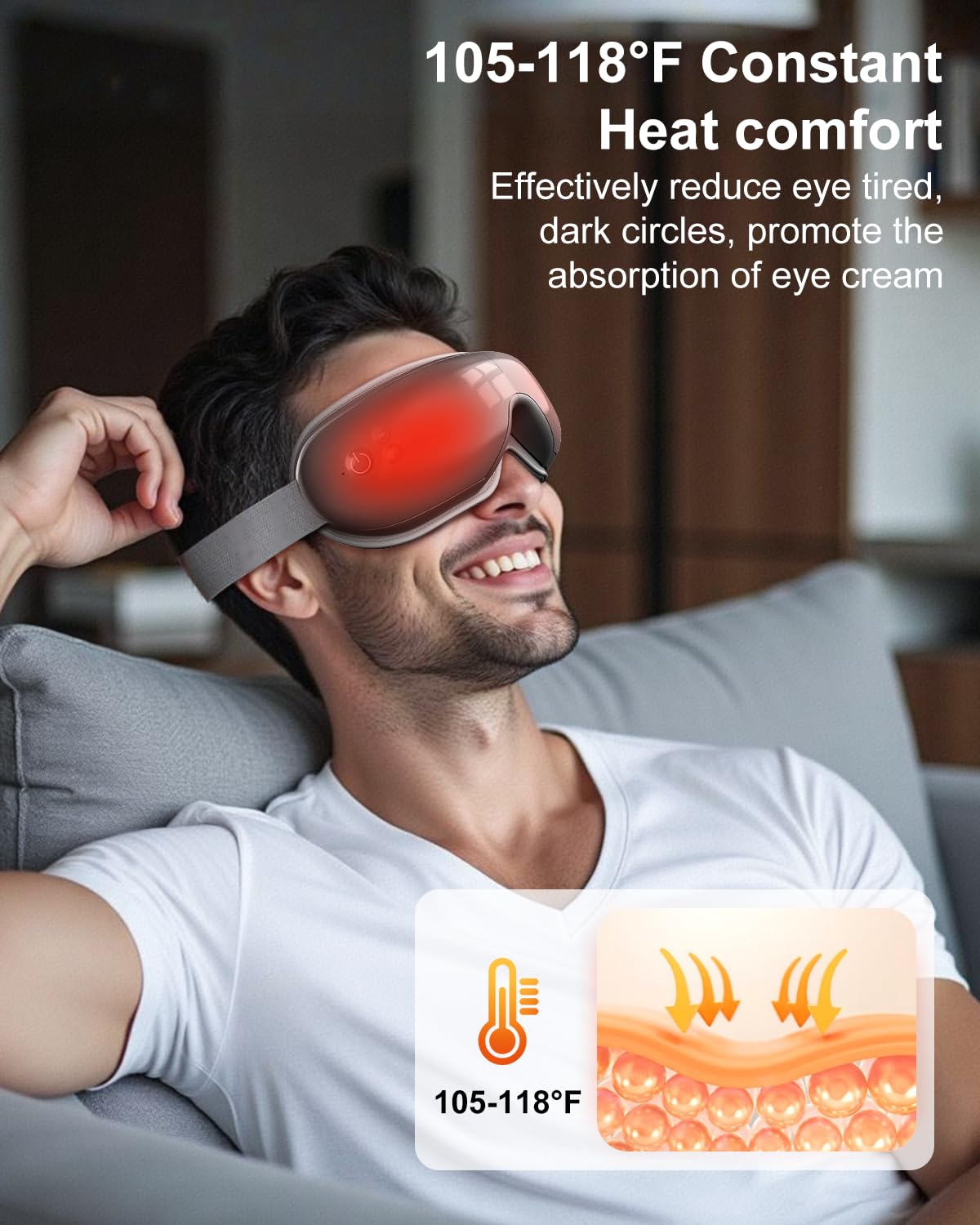 cotsoco Eye Massager with Heat & Bluetooth Music, Mothers Day Birthday Gifts for Women, Reduce Eye Strain, Headache Relief and Improve Sleep, Eye Care Device for Migraine-Grey