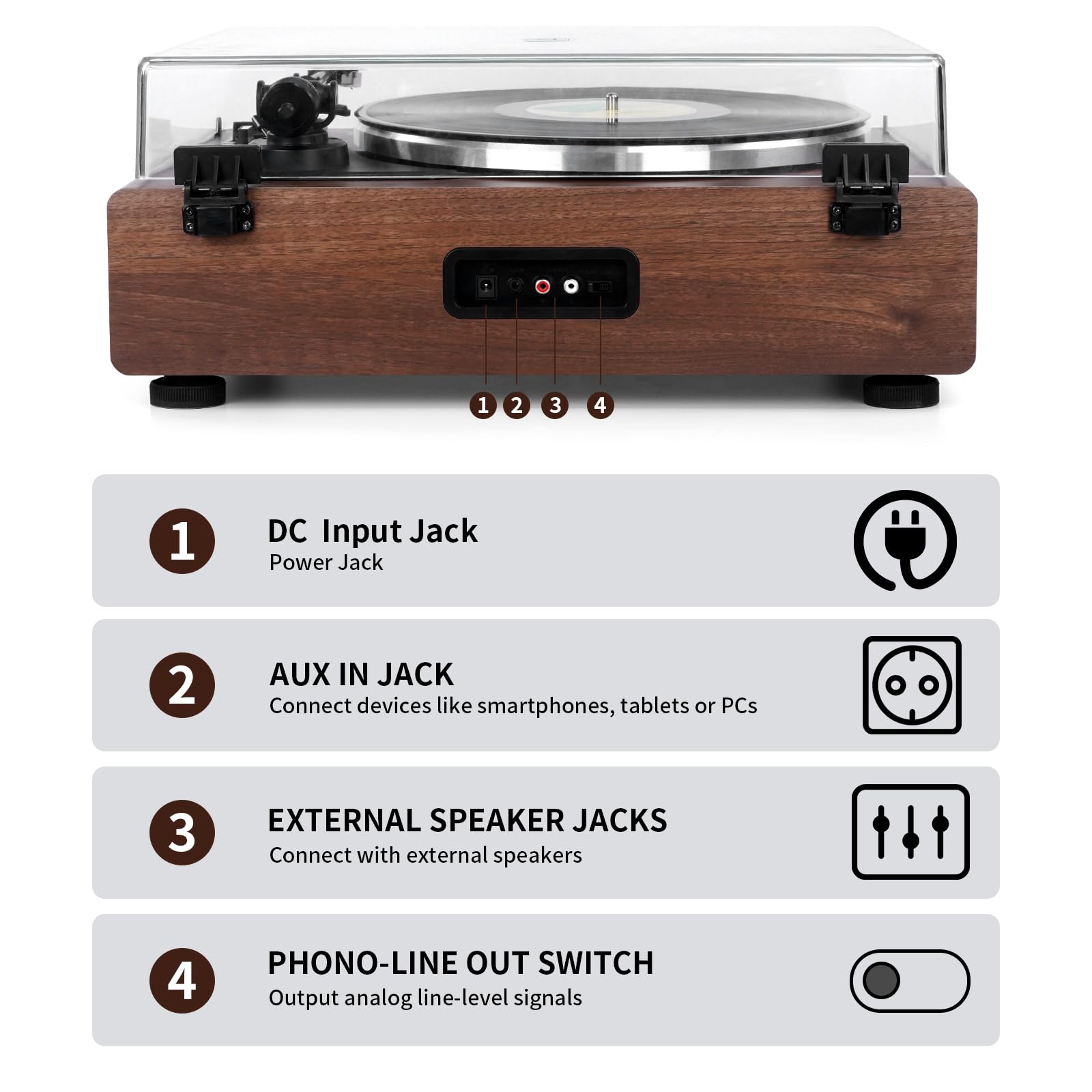 FEKTIK Vinyl Record Player with Magnetic Cartridge,High Fidelity Belt Drive Turntable with Built-in Speakers, Bluetooth Playback and Aux-in Functionality, Auto Off