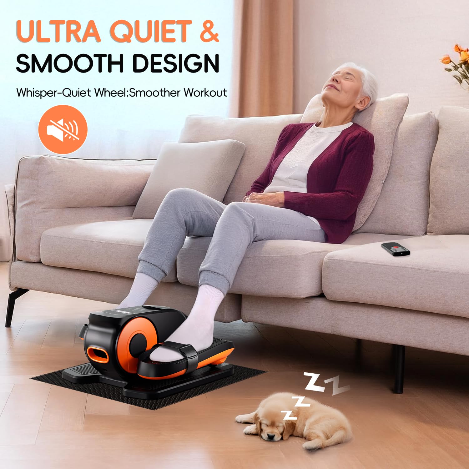Mothers' Day Gifts from Daughter -Under Desk Elliptical Machine,Morelax Ellipse Leg Exerciser for Seniors,Quiet & Portable Mini Electric Seated Pedal Exerciser with Remote Control Without Battery & 12 Adjustable Speeds（Orange）
