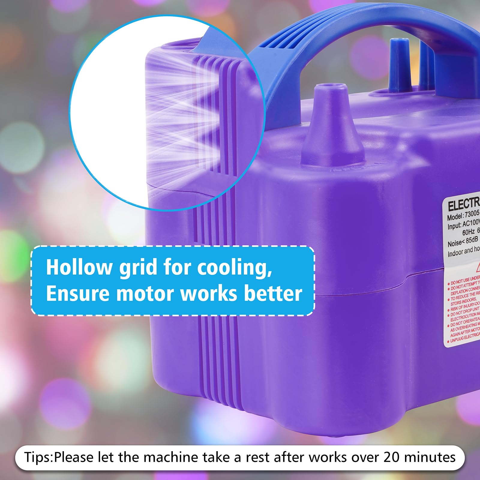 Electric Balloon Pump, Dual Nozzle Balloon Air Inflator -Purple