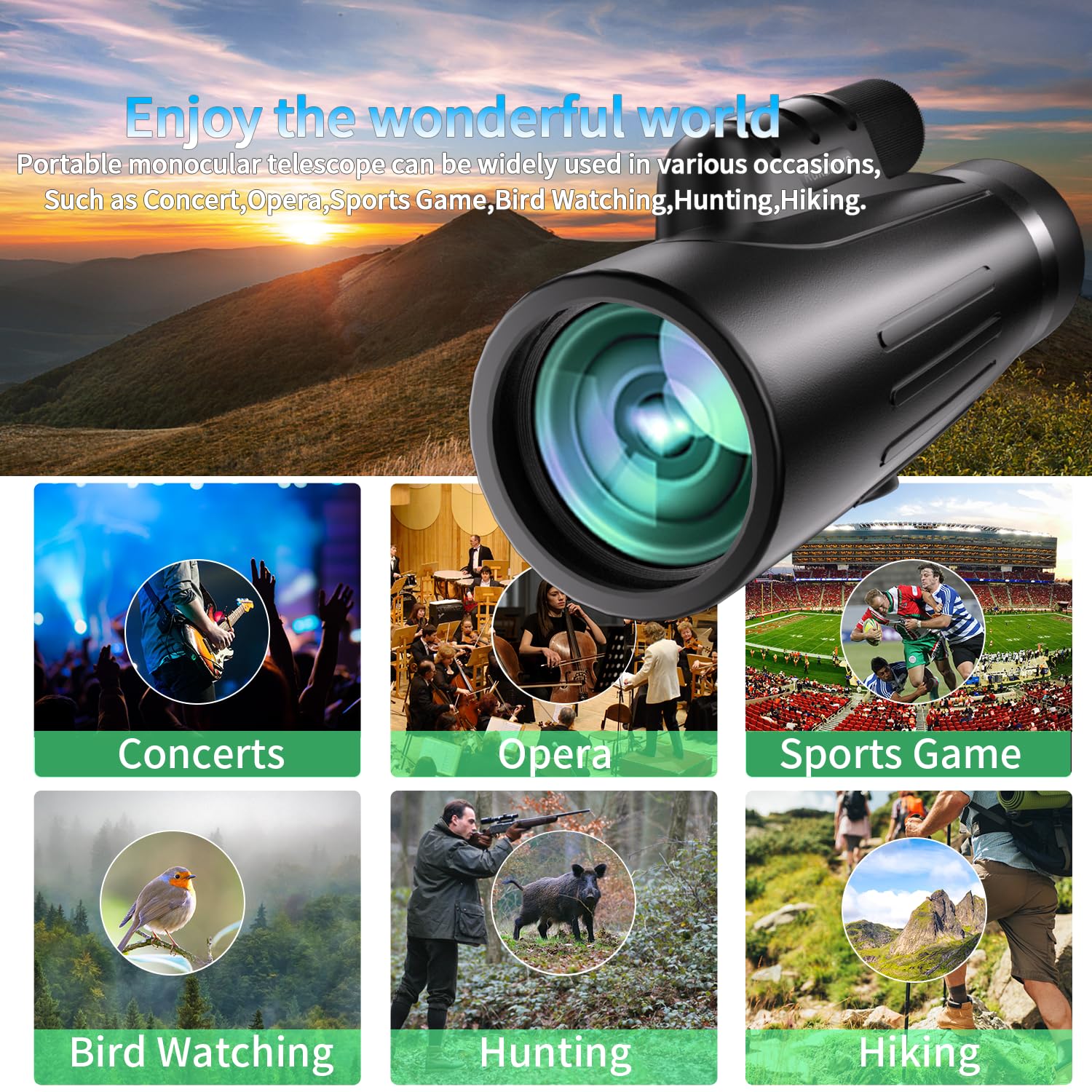 HD Monocular Telescope High Powered with Smartphone Adapter Tripod BAK4 Prism Monocular for Wildlife Bird Watching Hunting Travel Camping Stargazing Hiking (80X100 HD Monocular Telescope High Powered)