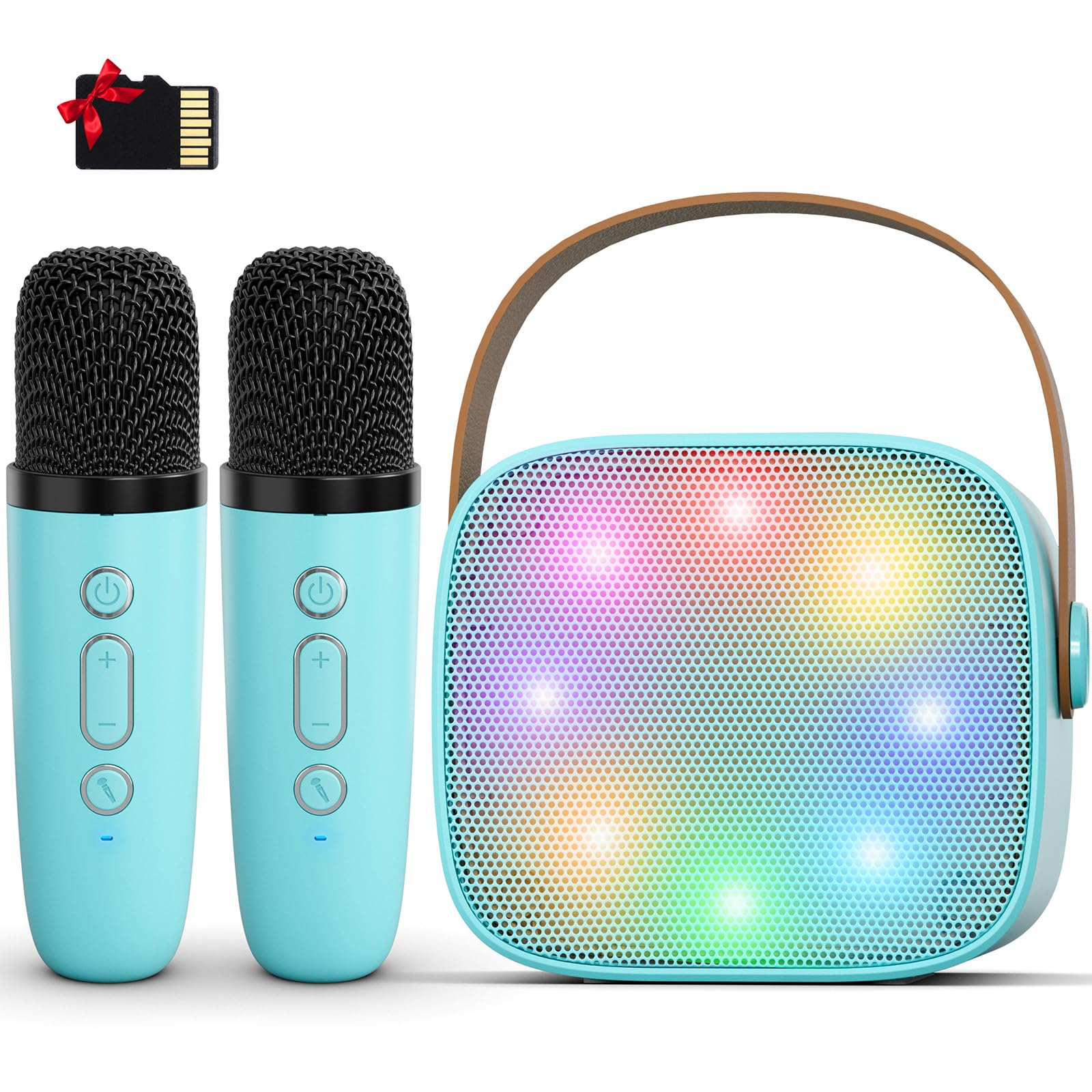 Portable Bluetooth Karaoke Speaker with 2 Wireless Microphones(Blue)