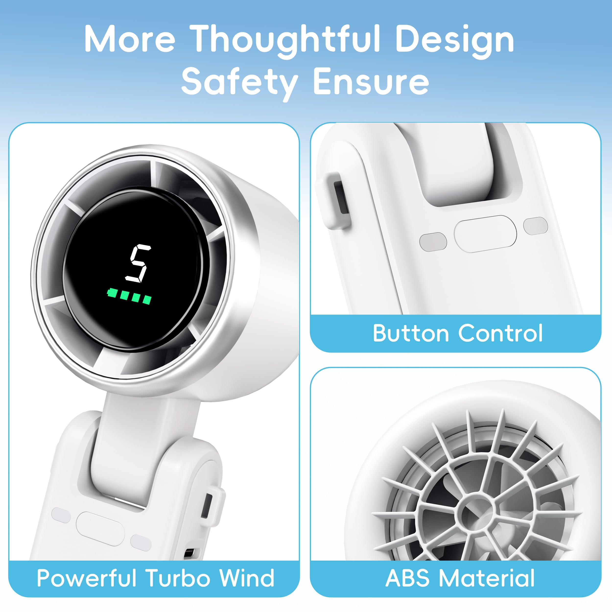 Morelax Personal Handheld Fan,High-Speed Turbo Fans,5-Speed with LED Display,Powerful Motor,4000mAh,USB Rechargeable Portable Cooling Fan for Outdoor Activities,Travel,Working,White