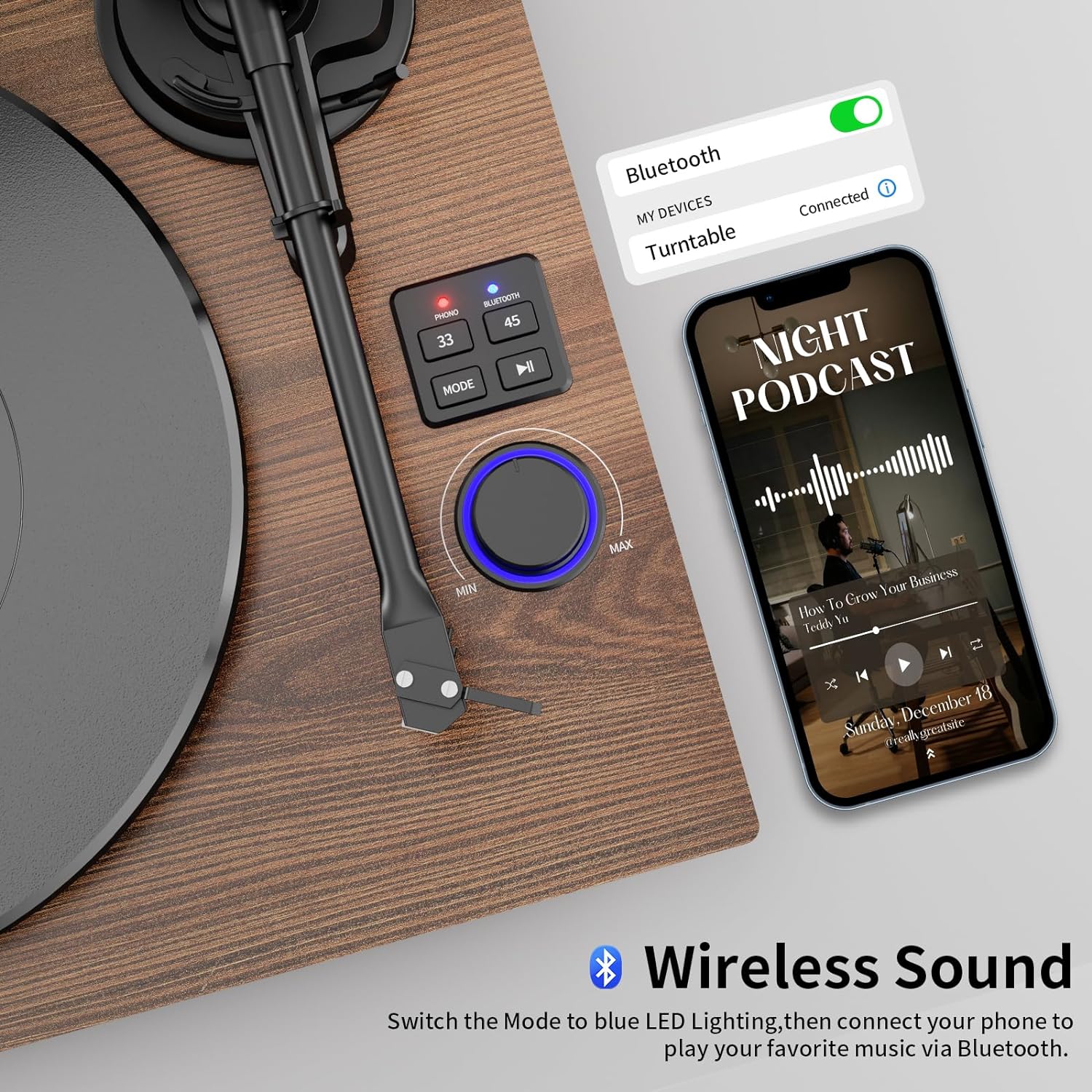 Bluetooth Turntable with Speaker, Compact Stereo System and Adjustable Counterweight, RCA Output