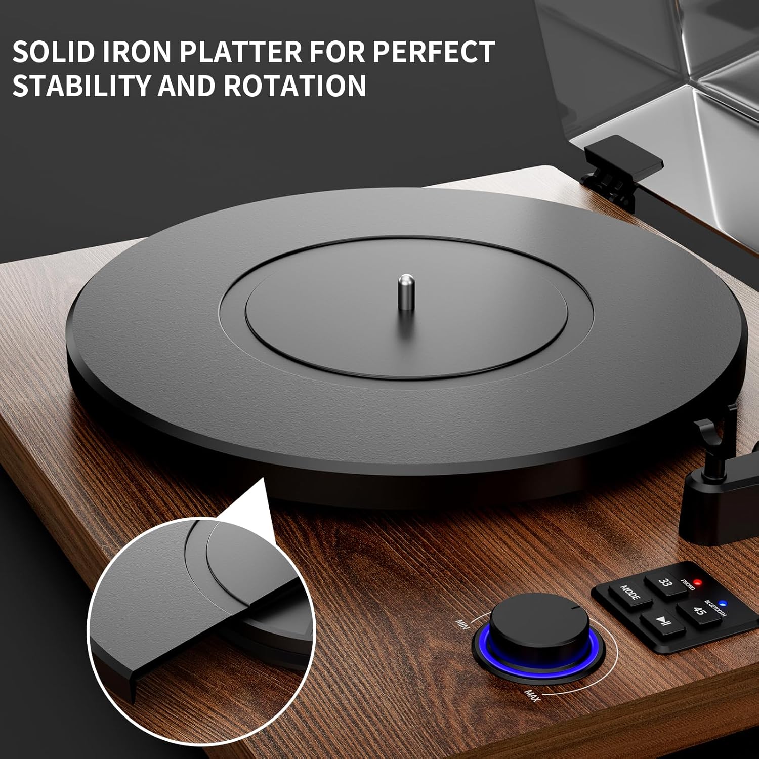 Bluetooth Turntable with Speaker, Compact Stereo System and Adjustable Counterweight, RCA Output