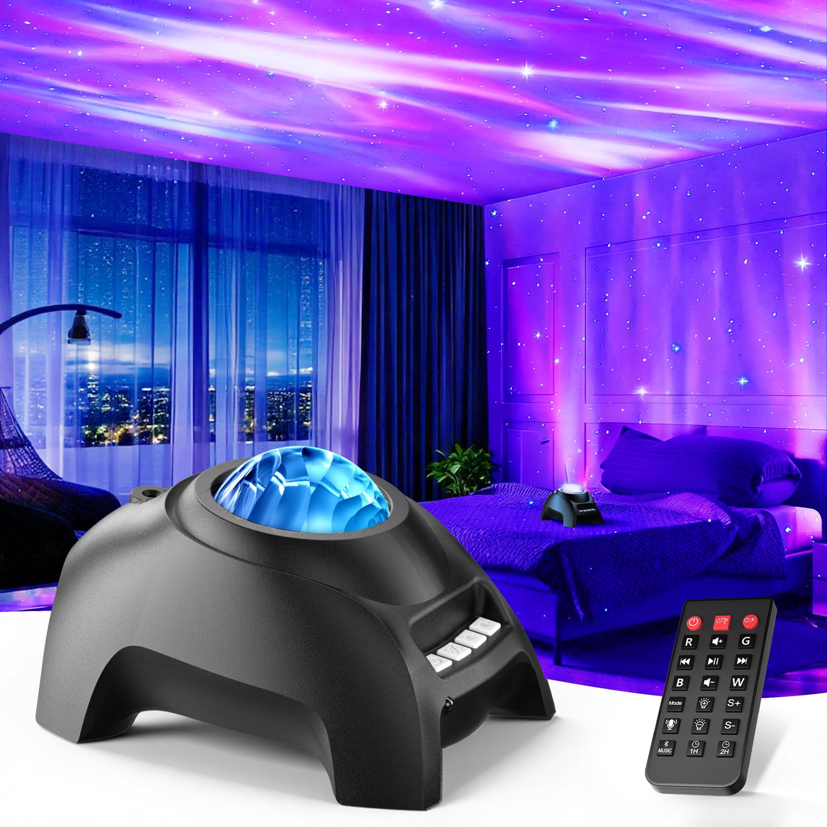 Northern Galaxy Light Aurora Projector, Star Projector with 33 Light Effects, Starry Nebula LED Lamp with Remote Control, White Noise, Kids/Adults Room Decor, Bluetooth Speaker for Party Christmas